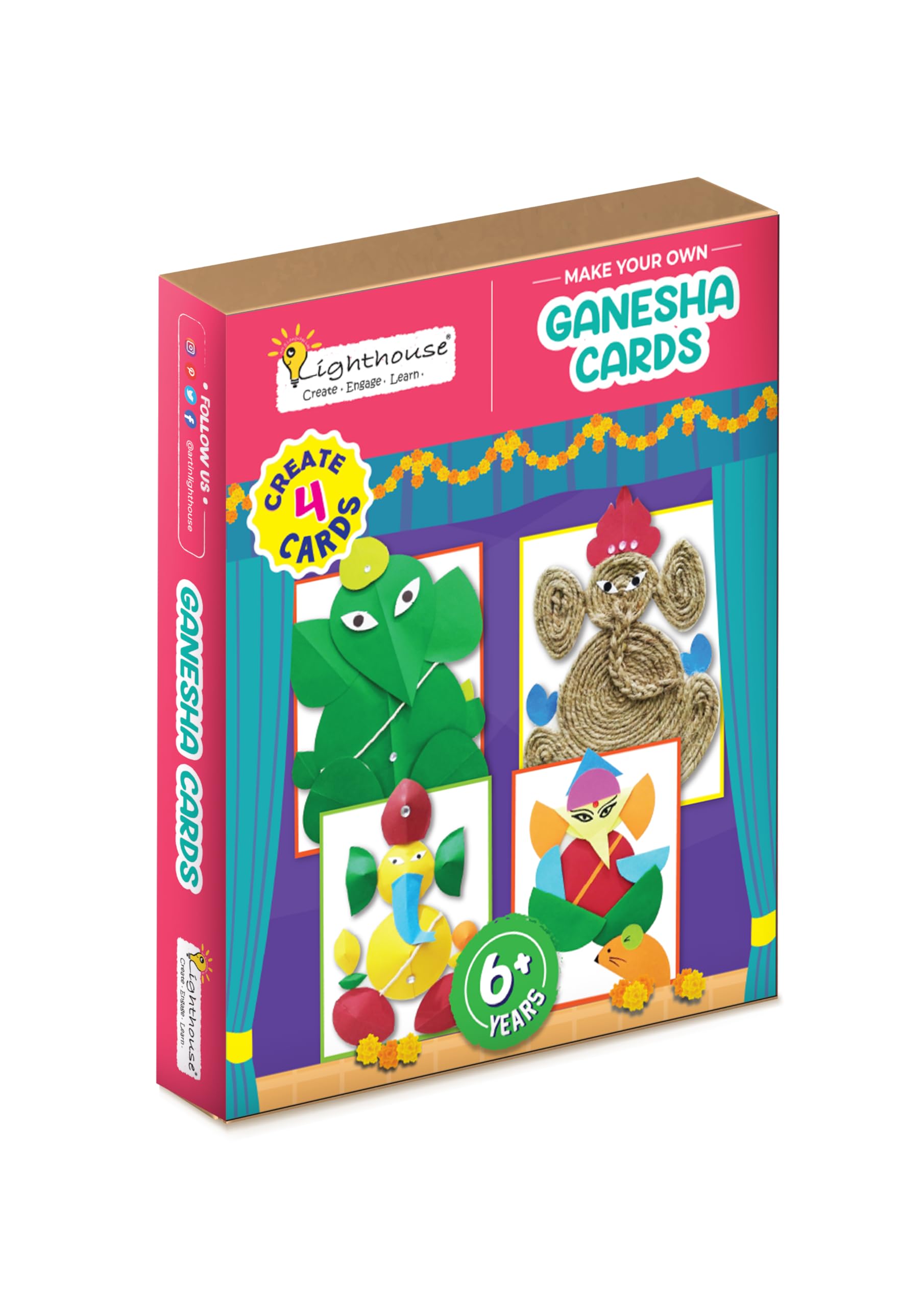 LIGHTHOUSE Make Your Own Ganesha Cards Kit for Kids | Art and Craft Kit for 6+ Year Kids | Create 4 Ganesha Cards, Includes - Greetings Card, Cutouts, Jute Rope, Sequence, Glue and More (B00KPSKT7G) Amazon Price History, Amazon Price Tracker
