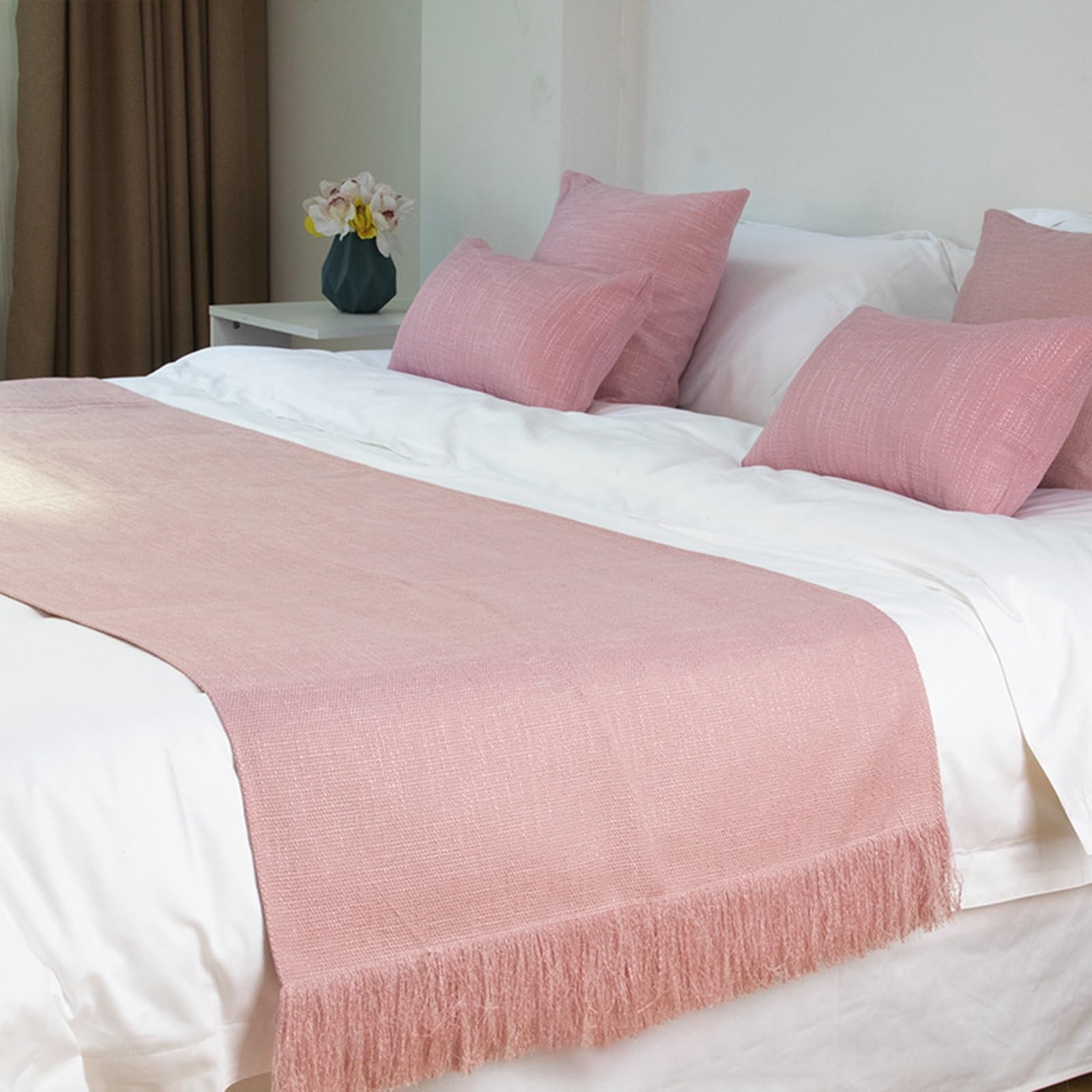 Bed Runner Bed Scarf, Washable for King Size Beds(Pink,66*180cm)