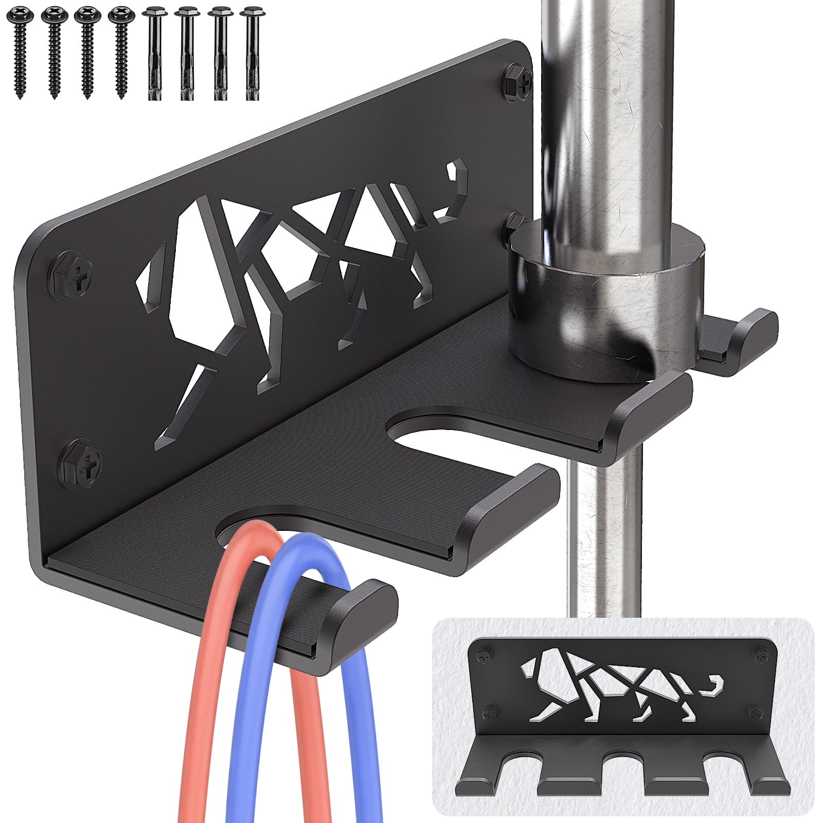 Kipika Versatile Wall Mounted Barbell Holder with 3-Hooks Storage Rack for 3 Barbell Bars Holds Under 33mm Bar Size and Fitness Accessories Space-Efficient Gym Organization for Home & Commercial Use