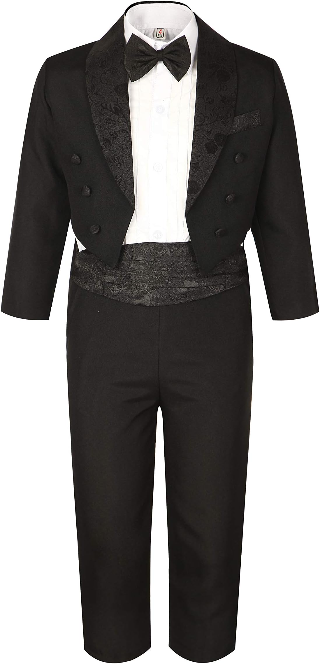 GSCH Boys' 5 Pcs Set Formal Classic Tuxedo Suit With Tail Black Jacket Shirt Vest Pants and Bowtie (12month, Black)
