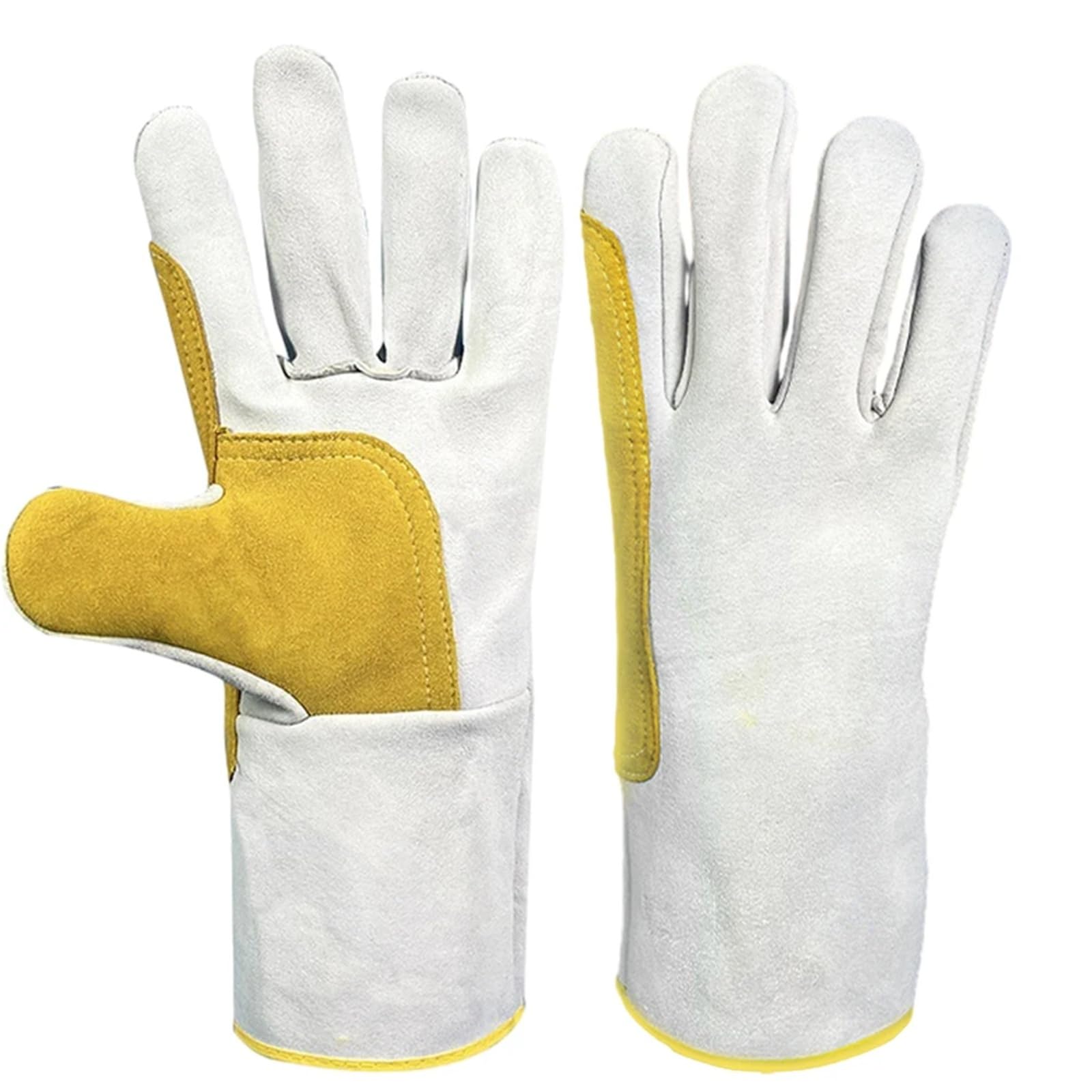 Generico 1 paio di guanti protettivi for saldatura industriale - Guanti in pelle/cotone con isolamento termico e assorbimento del sudore(Yellow gray)