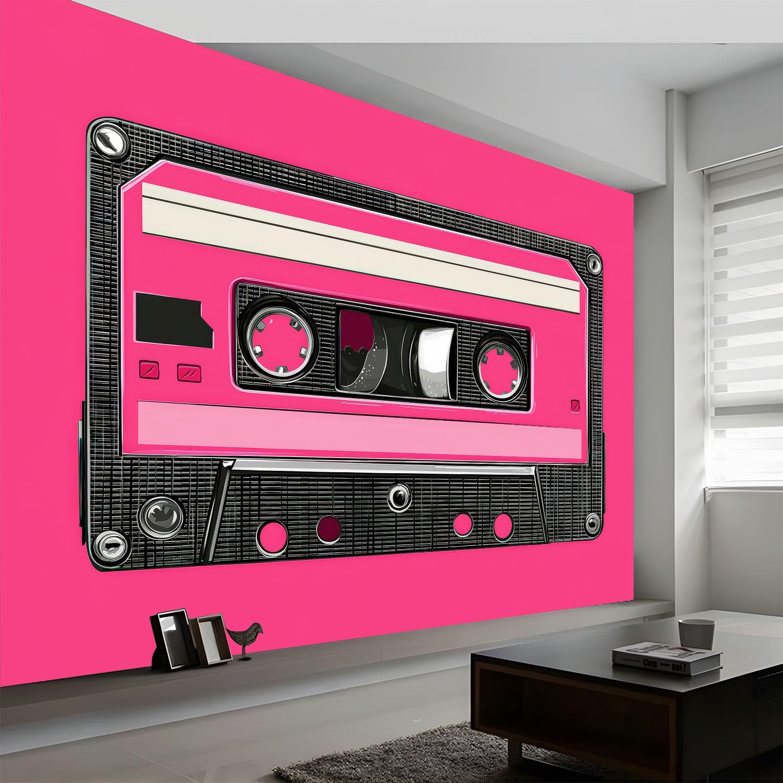 Papel Pintado Panorámico Música Rosa Y Negro Casete, Foto Mural Moderna 300An x 210Al cm - Papel Pintado Decoración Hogar Vintage para Salón Habitación Habitación Infantil Oficina