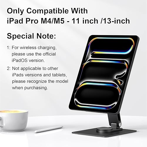 Miniatura 4 de Magnetic iPad Pro M4/M5 13-inch Stand with Wireless Charging 18W, 360° Rotating Aluminum Tablet Holder for iPad Pro M4/M5 13-inch, Adjustable Desk
