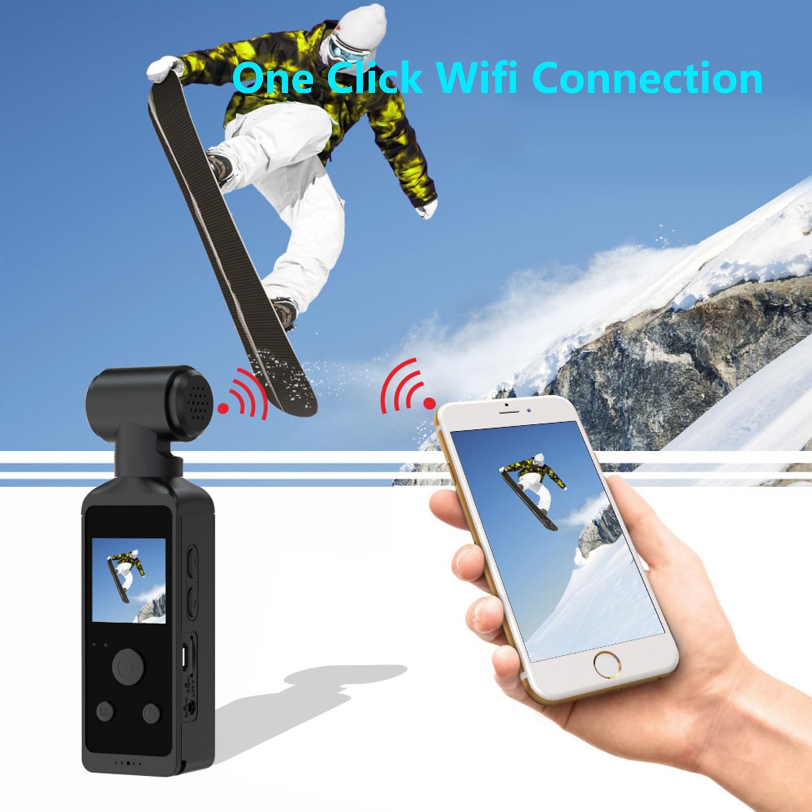 Sportowa kamera kieszonkowa, 3-osiowy ręczny stabilizator gimbala, rejestrator wideo 4k / obiektyw obrotowy 270° / wideo HD 1080p / złącze zewnętrzne mikrofonu 2,5