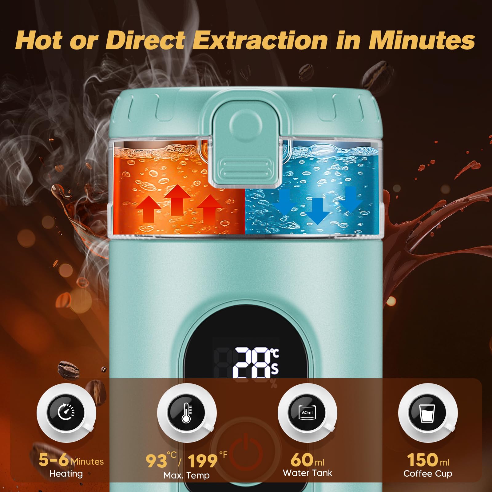 Jradse Máquina de café espresso portátil, 20 bares de presión, 2 en 1, batería intercambiable de 7650 mAh y carga rápida USB-C, para cápsulas Nespresso y café molido, viajes, oficina, camping