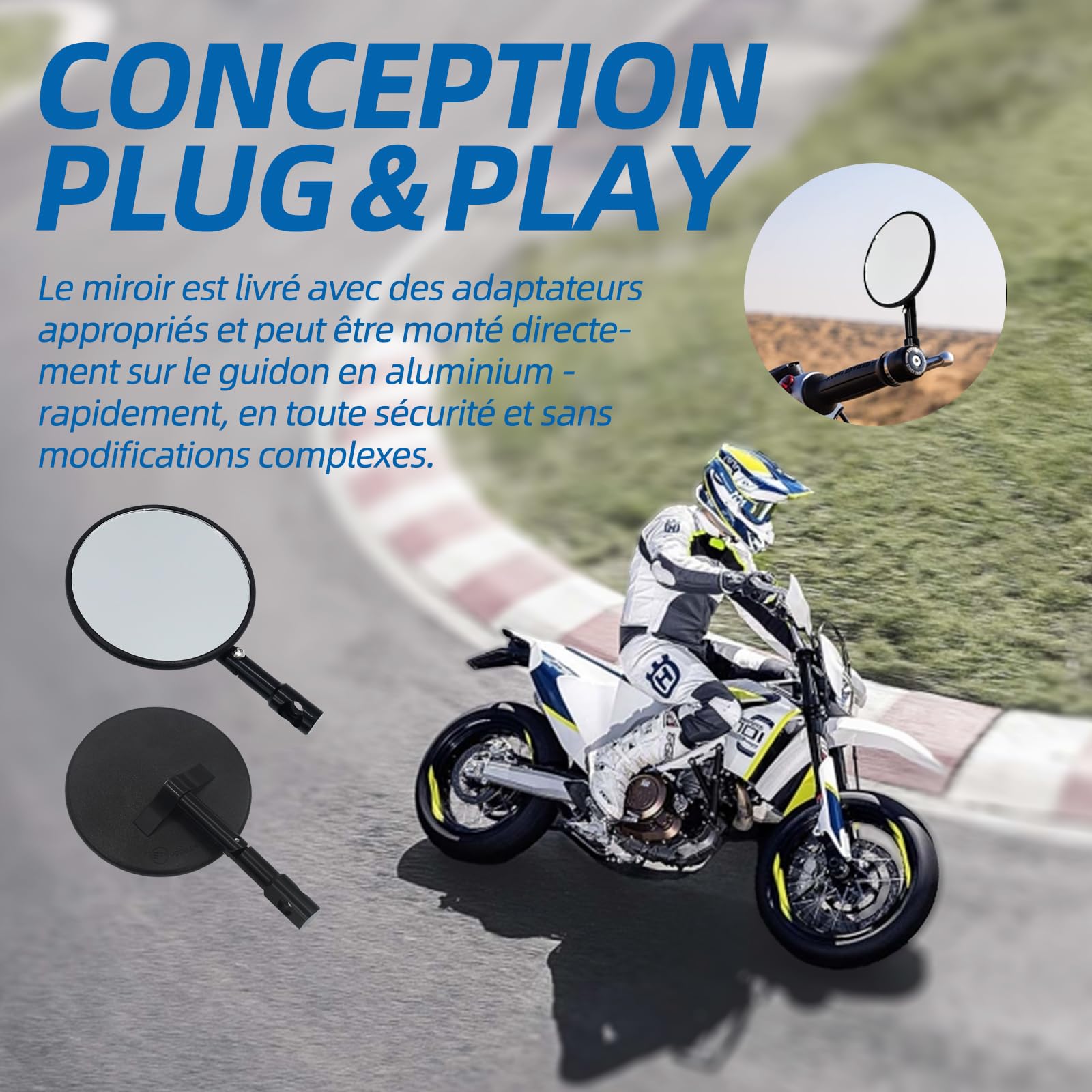Rétroviseurs de guidon de moto, certifiés E, plug and play, avec adaptateur, adaptés aux modèles KTM SMCR 690 et Husqvarna Supermoto 701, accessoires de rétroviseurs de guidon de moto