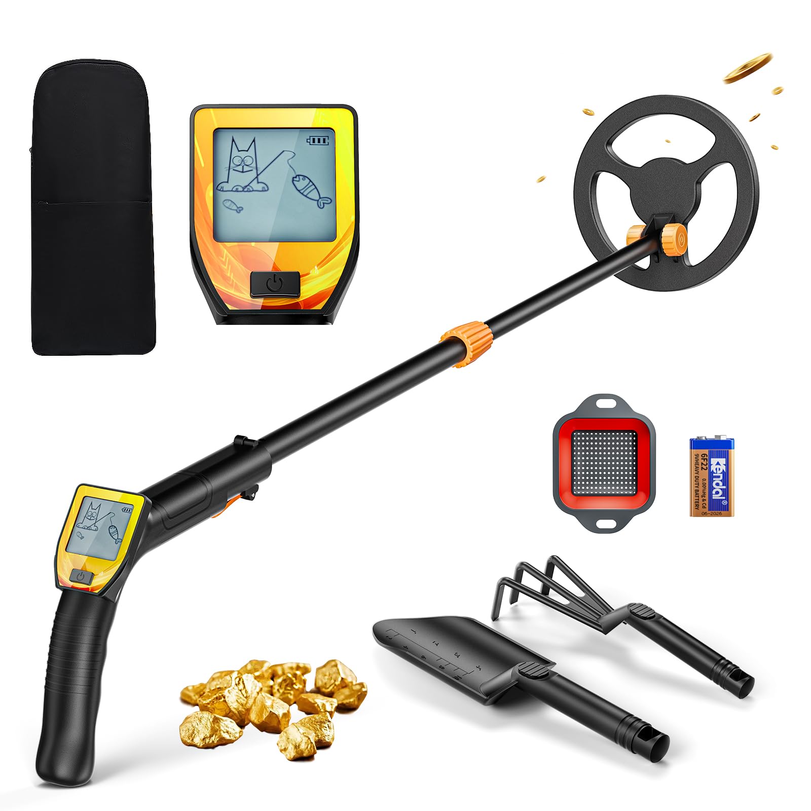 Detecteur Metaux Enfant, Léger Detecteur de Metaux Enfant avec Tige Réglable de 66 à 83 cm, écran LCD et Disque de Recherche étanche, Détecteurs de Métaux pour Enfants avec Pelle Râteau Tamis Sac