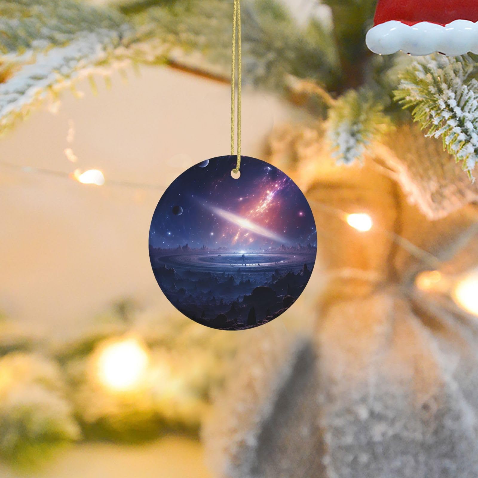 Christmas Tree Ornaments Ceramics Christmas Round Decorations Fantasy Space Ceramics Ornaments Circle Pentagram Xmas Tree Hanging Pendant for Christmas Tree Party Holiday Home Decor