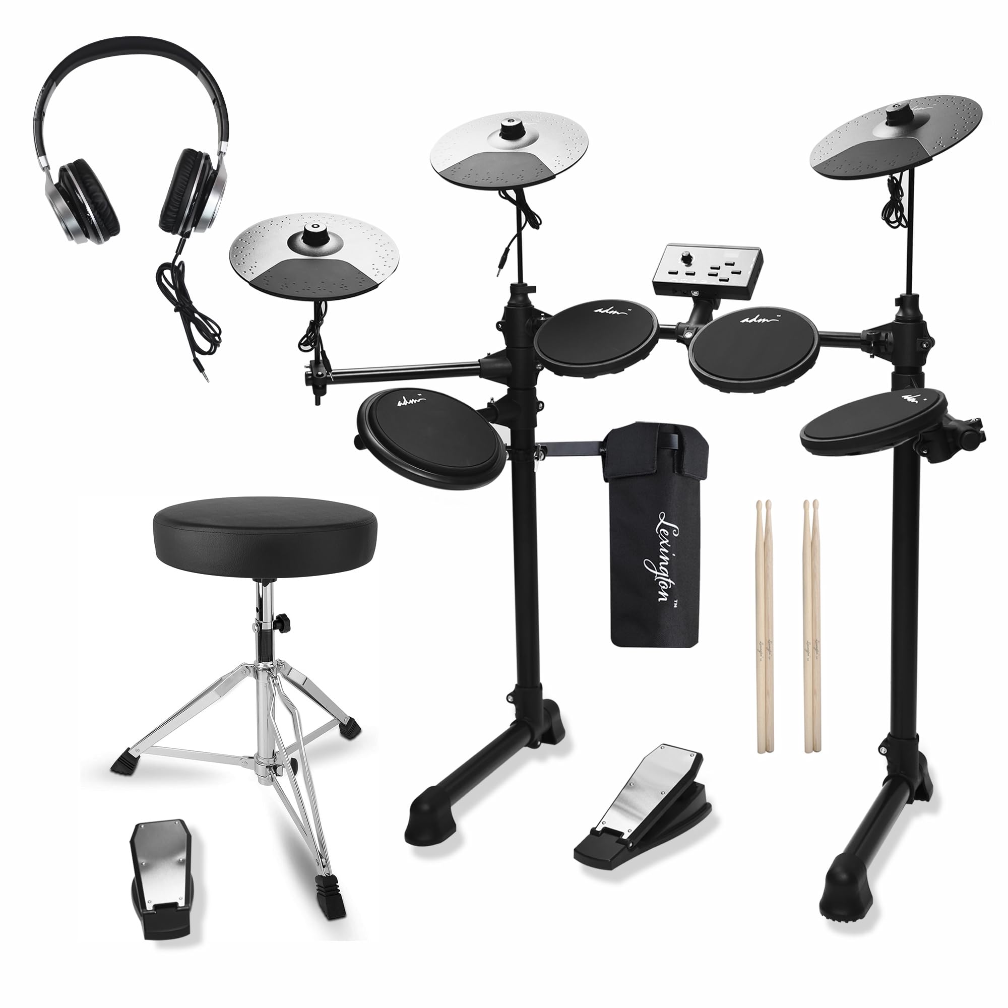 ADM Electronic Drum Set With 4 Quiet Electric Drum Mesh Pads, 180+ Sounds, Electric Drum Kit For Beginngers with 2 Switch Pedals, Throne, Headphones, DrumSticks, and Melodics Lessons