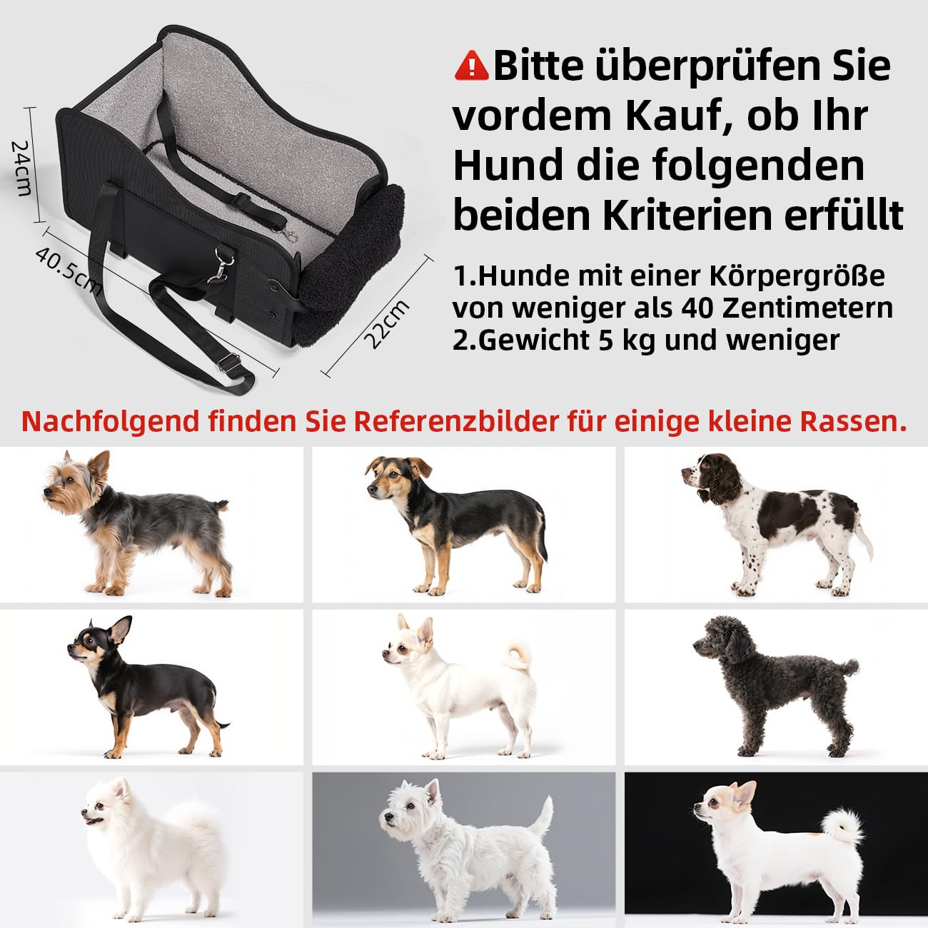 GGW Mittelkonsole Hundesitz für kleine Katzen, wasserdicht, Leder-Schwarz | Doppelte Befestigung, Seitentaschen & Schnellmontage. Passt zu 99% der Mittelarmlehnen.