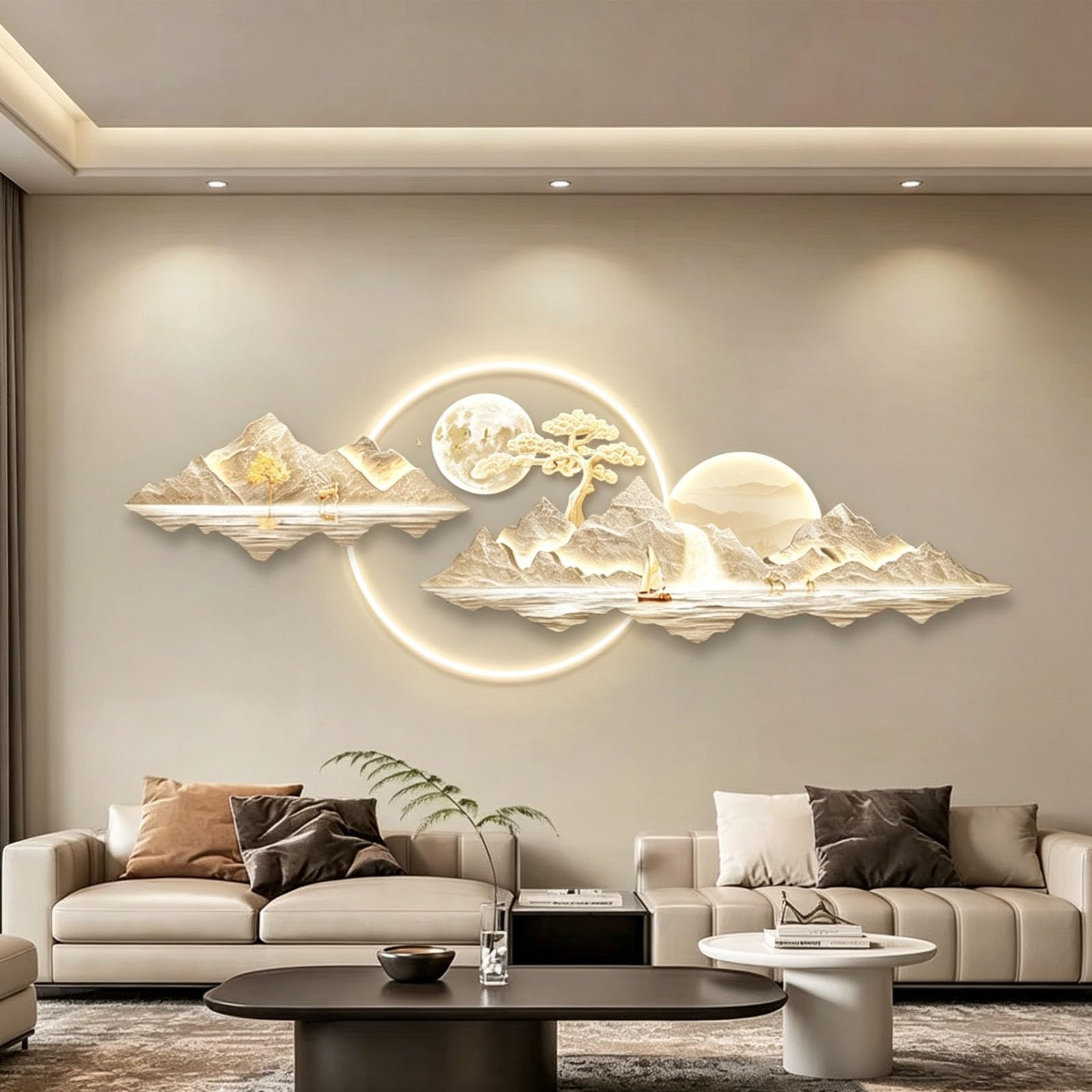 3D-LED-Wandkunst – Luxuriöse Kristallporzellan-Landschaftskunst – Elektrisch betriebene Skulptur – Moderne dekorative Kunst für Wohnzimmer und Hotels (B, 53 x 150 cm / 20,9 x 59,1 Zoll)