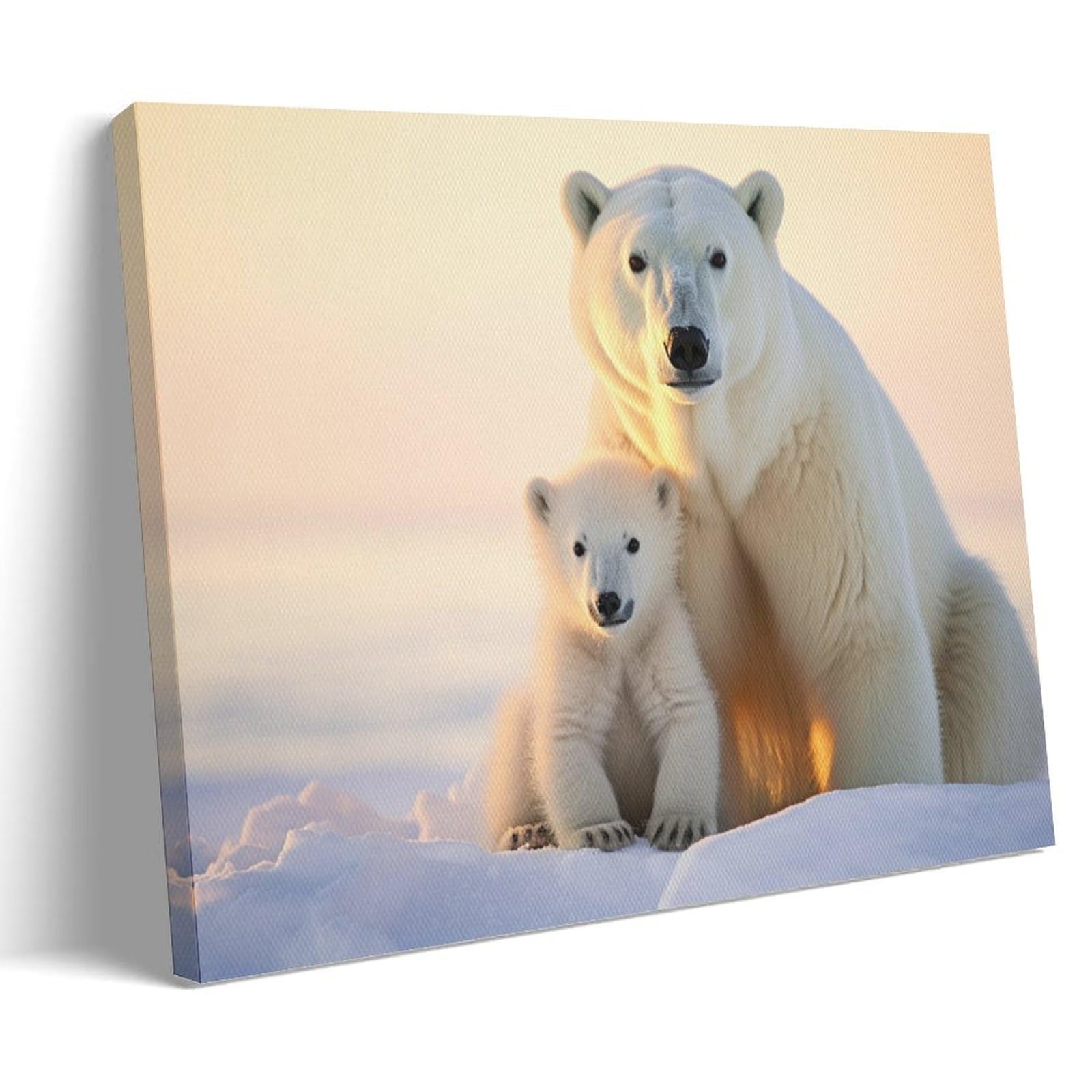 AYAROS Cool White Bear Canvas Wall Art Prints Sun Snow Animal Modern Style Painting Art Poster Framed Artwork for Home Bedroom Living Room Office Wall Decor Framed 08x12 inch