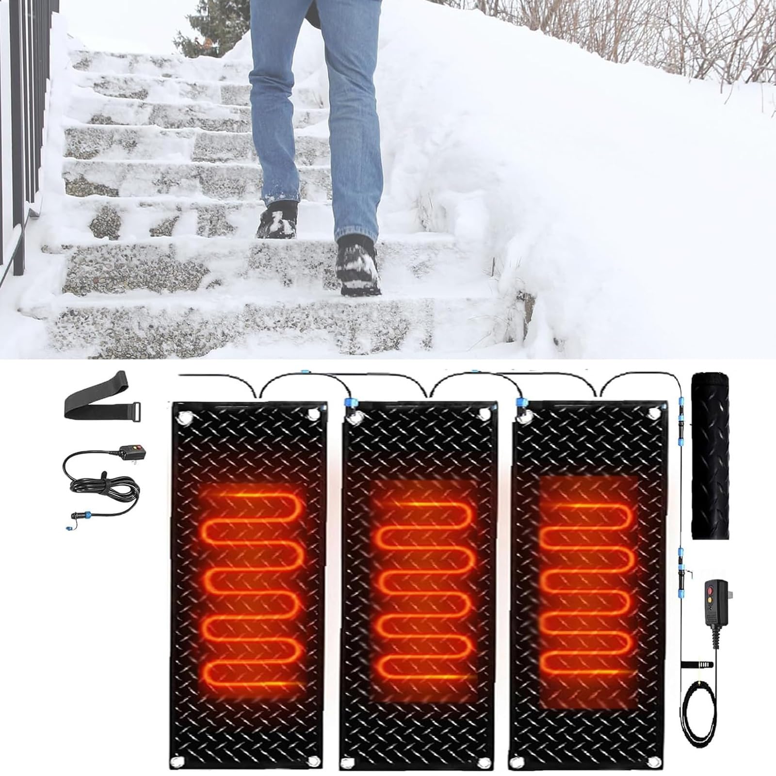 Tapis de fonte de neige extérieur - Tapis en caoutchouc antidérapant for allées, trottoirs et escaliers - Solution efficace for faire fondre la neige et la glace(40x60cmx3Pcs)