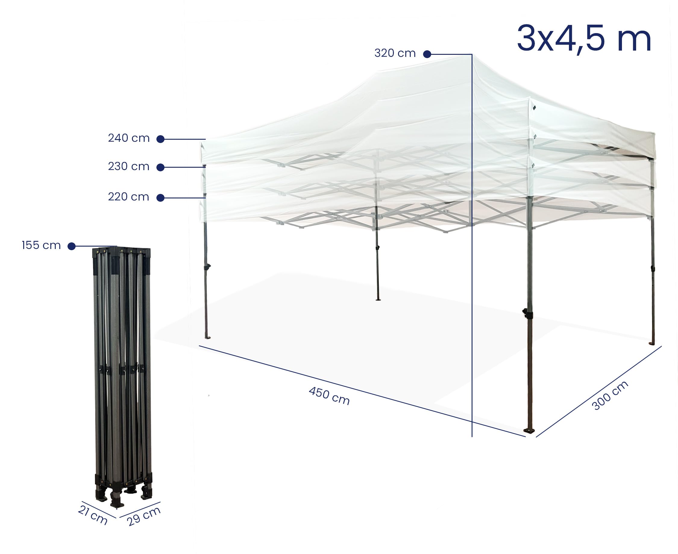 Gazebo Pieghevole Impermeabile 3x4,5 m Struttura Acciaio con Pareti Laterali