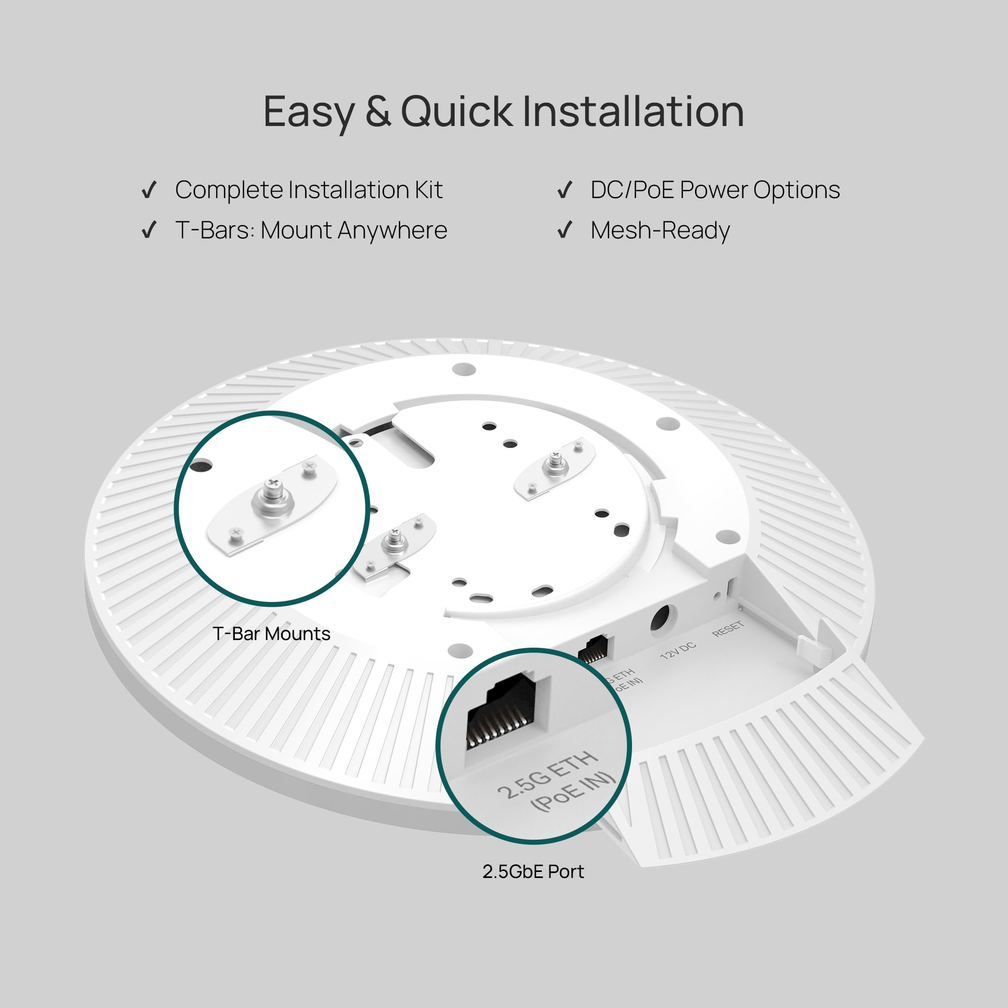 TP-Link Omada EAP770 Wi-Fi 7 Access Point, BE9300 Tri-Band (6-Stream), 2,5G-PoE+-Port, 320 MHz Kanalbreite, bis zu 24 SSIDs, WPA3-Enterprise, inkl. Netzadapter