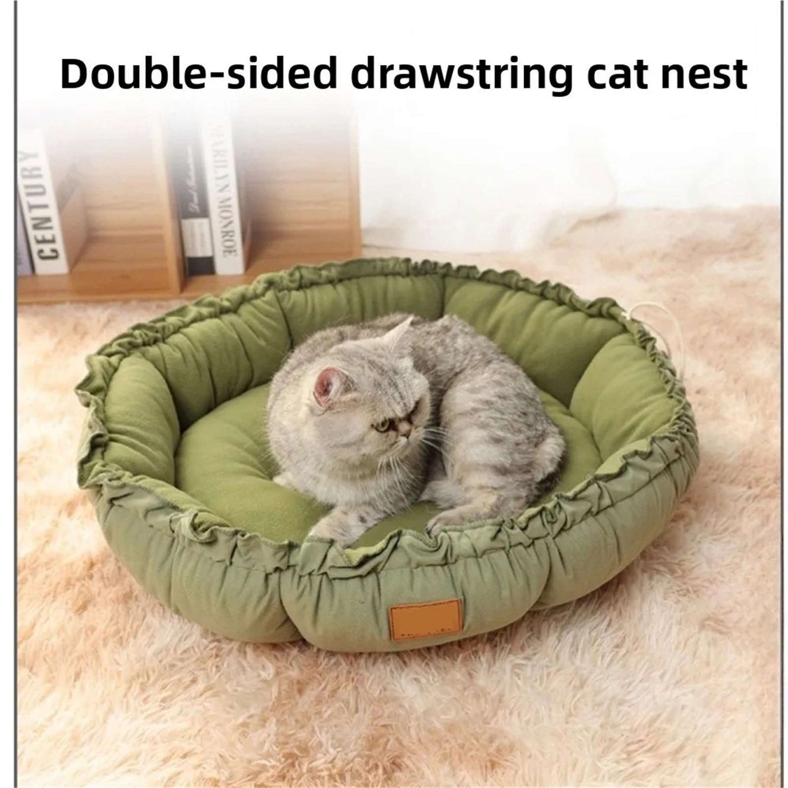 Plüschbett für Tiere Doppelseitiger Kordelzug, kreative, weiche und warme Katzenbettmatratze, waschbar, saisonales Universal-Hundezubehör for Haustiere(Dark Green,M 55 55 3)