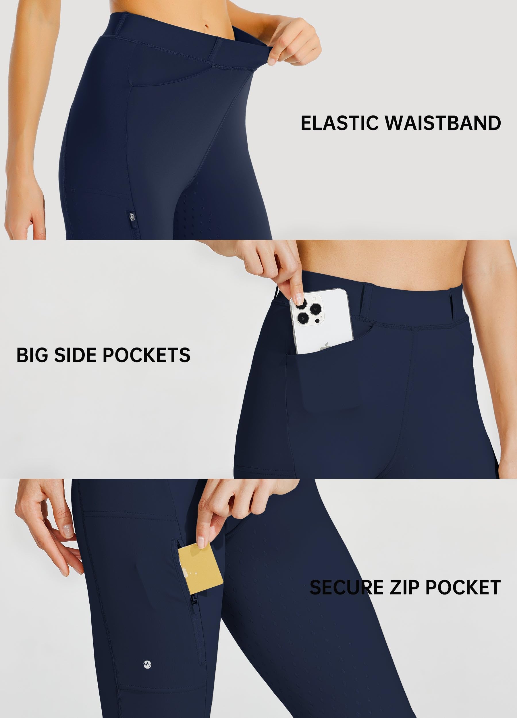 WILLIT Pantaloni da equitazione da donna, con inserti completi, in silicone, a vita alta, elasticizzati, con tasca con cerniera, passanti per cintura - 4