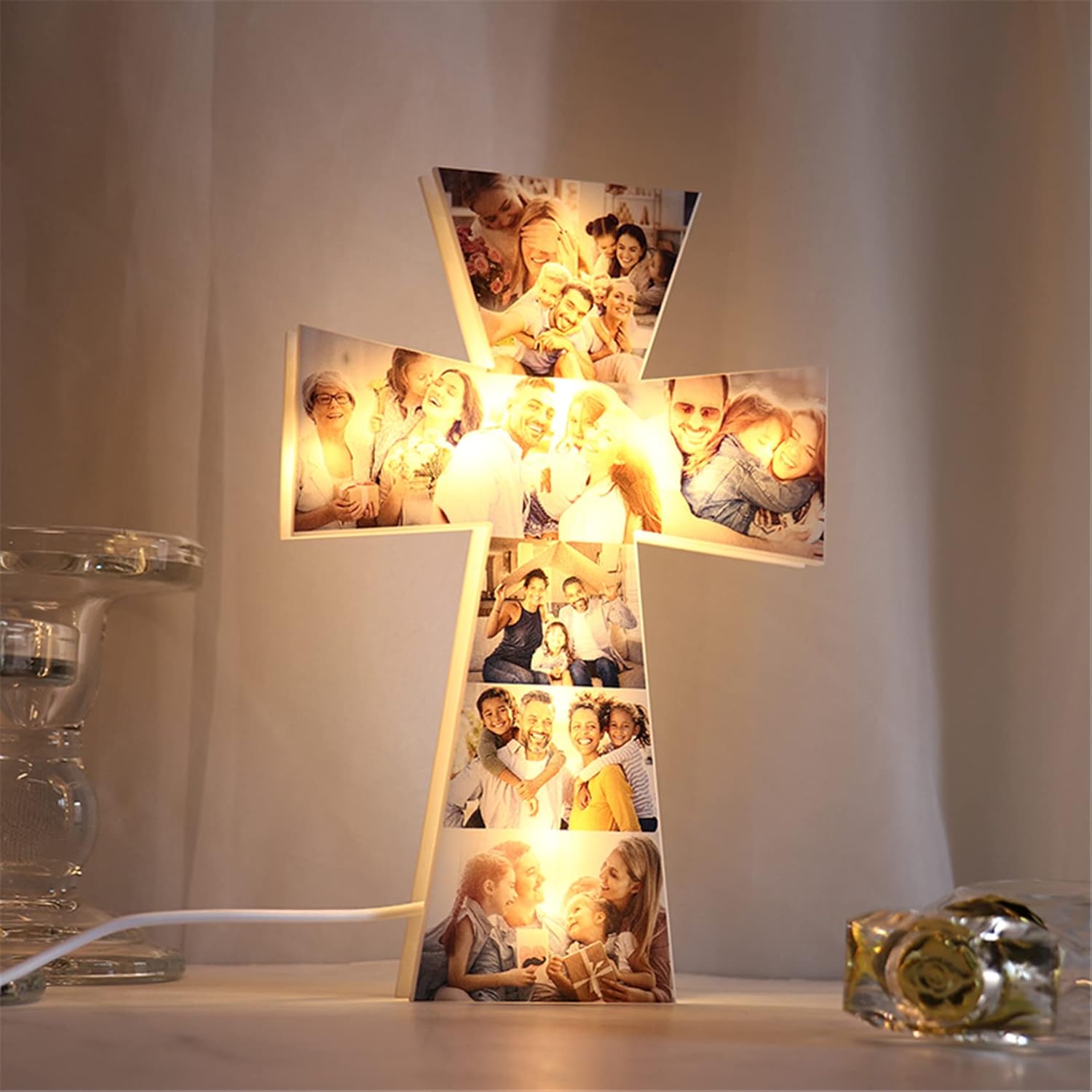 Personalized Photo Led Light up Cross Decoration Custom Acrylic Family Picture Frame Light Acrylic Photo Lamp Gifts for Mother's Day Birthday Valentine's Day Mom from Daughter Son(Style 15)