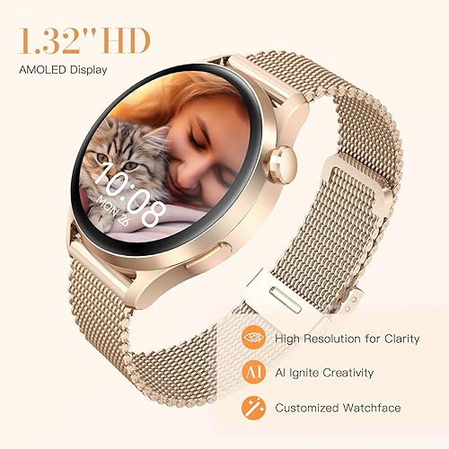 Miniatura 3 de Kieslect Reloj inteligente Lora Reno 3, pantalla AMOLED de 1.5 pulgadas, GPS, llamadas Bluetooth, más de 178 modos deportivos, correa dual, dorado