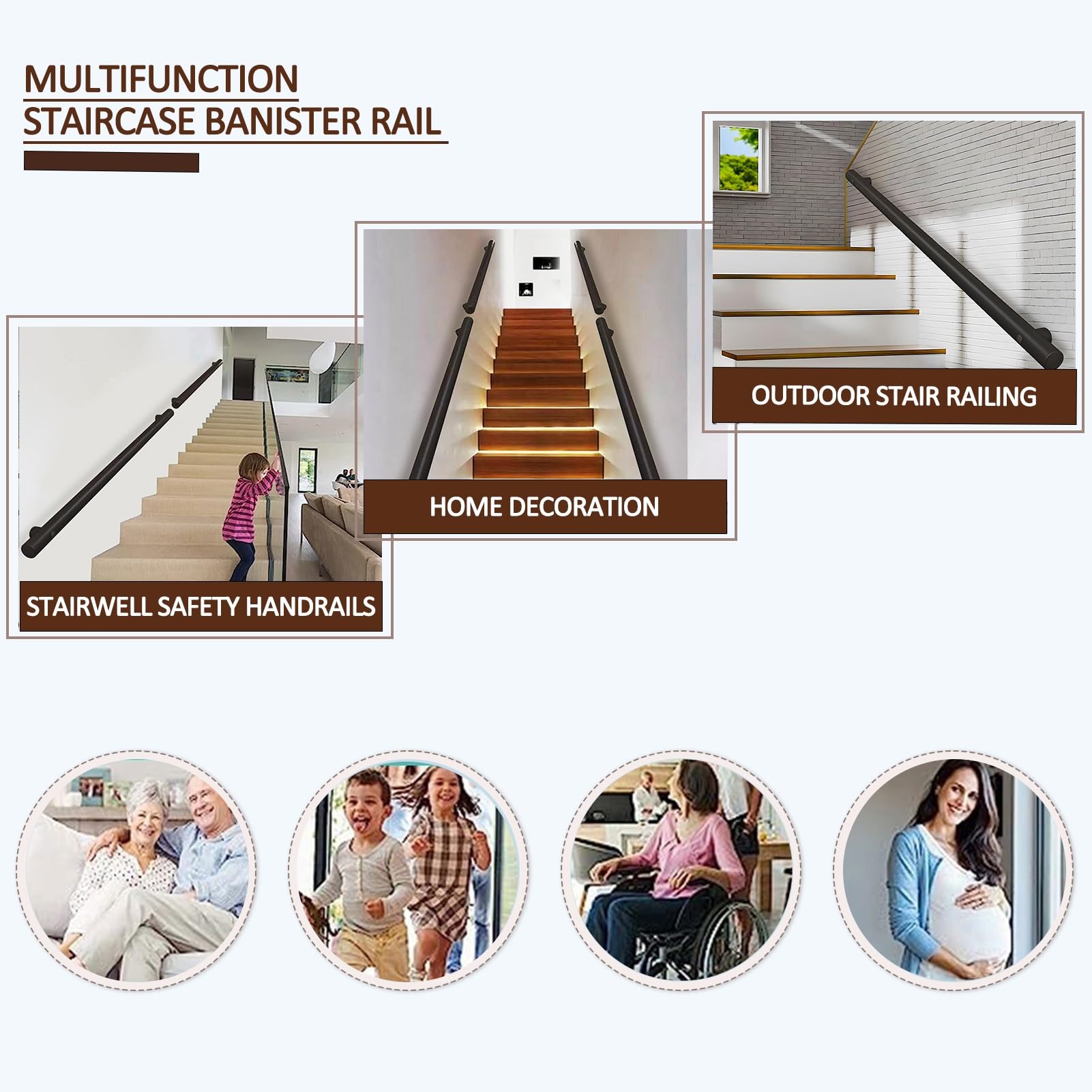Edelstahl-Treppen-Set, 3,6 m, rutschfester Haltegriff für Treppen, mit Wandhalterungen und Metallschrauben