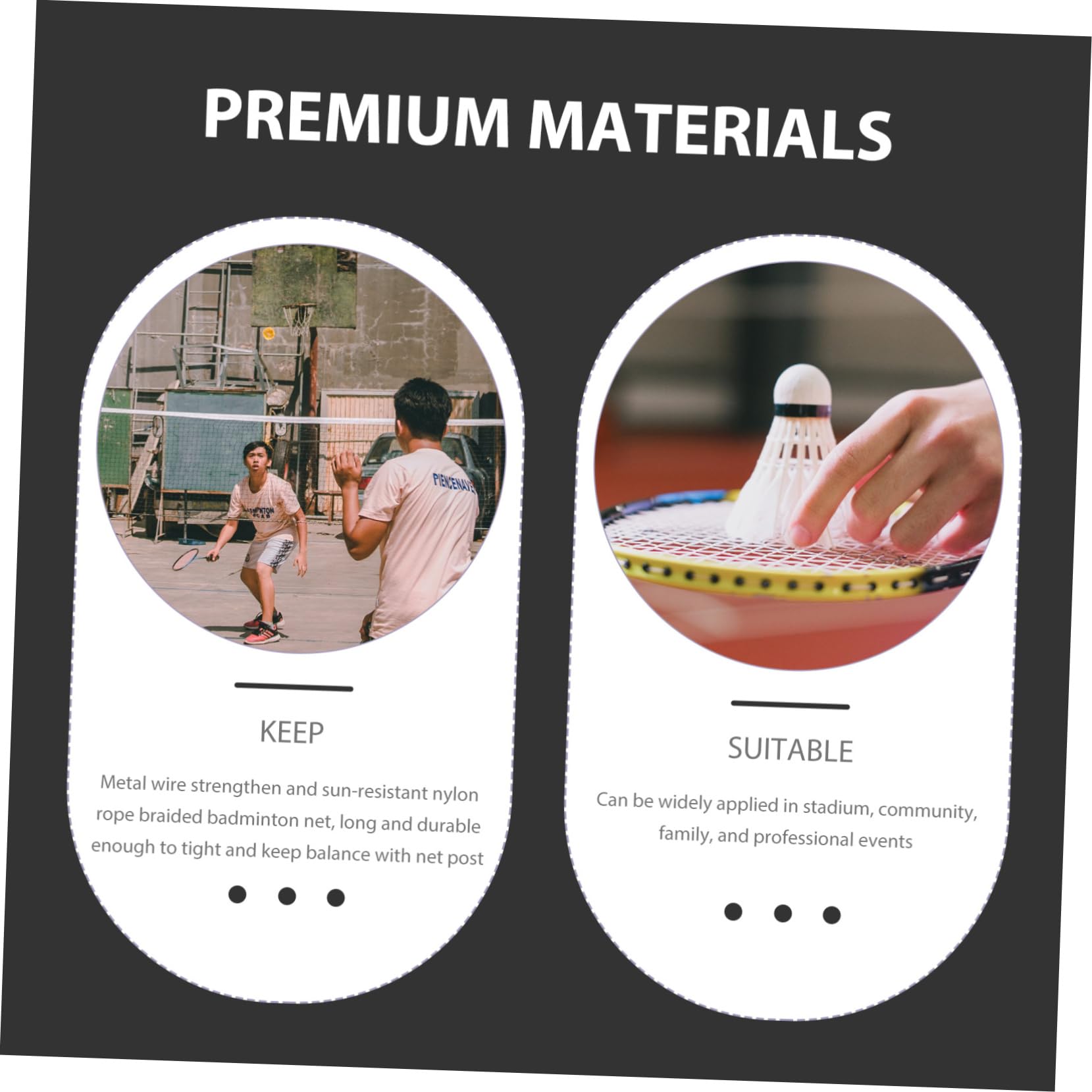 GALPADA 3pcs Portable Badminton Net Set Nylon Rope Foldable Dark Badminton Practice Net for