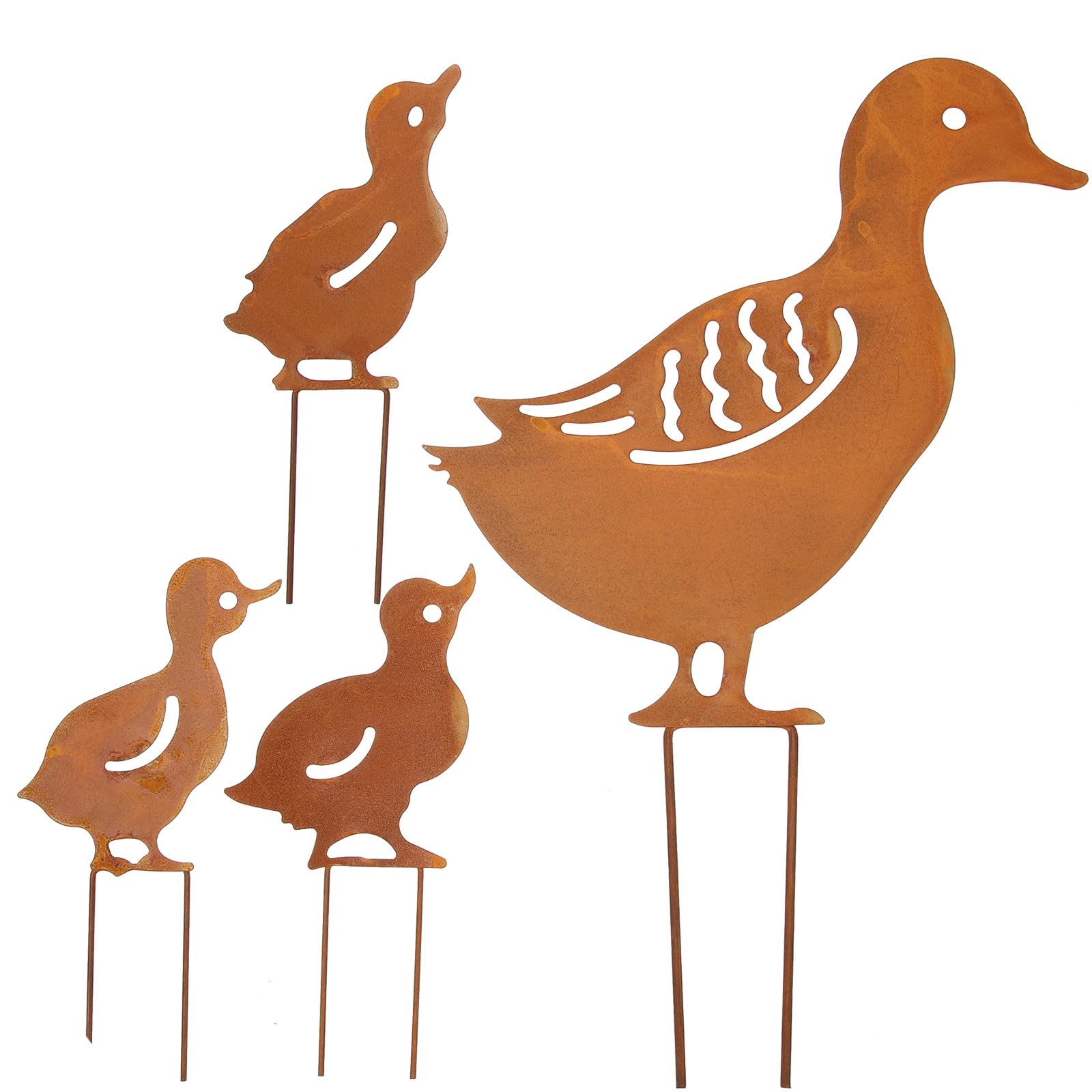 Uonlytech Metall Gartenstecker Ente Familie für Hof und Rasen Deko