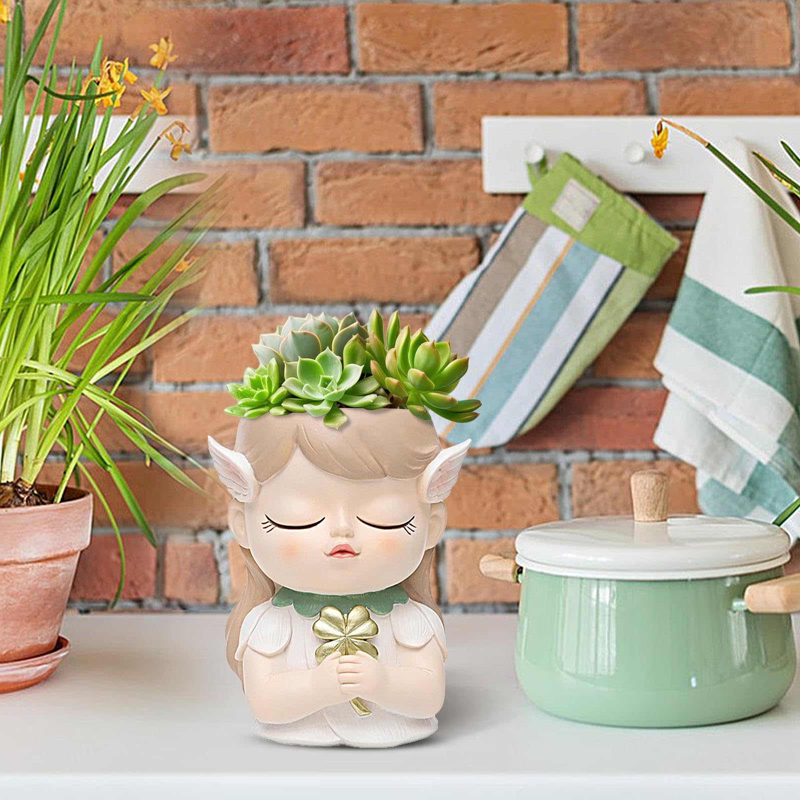 Vasetto Porta Piante A Forma Di Testa Femminile In Resina – Busto Fioriera Per Piante Grasse Con Foro Di Drenaggio – Decorazione Casa 11 Cm