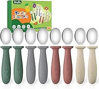 DRKIO 8-Pack Toddler Spoons with Silicone Handles - Safe 18/8 Stainless Steel Baby Self-Feeding Utensils, Anti-Choke, Dishwasher Safe