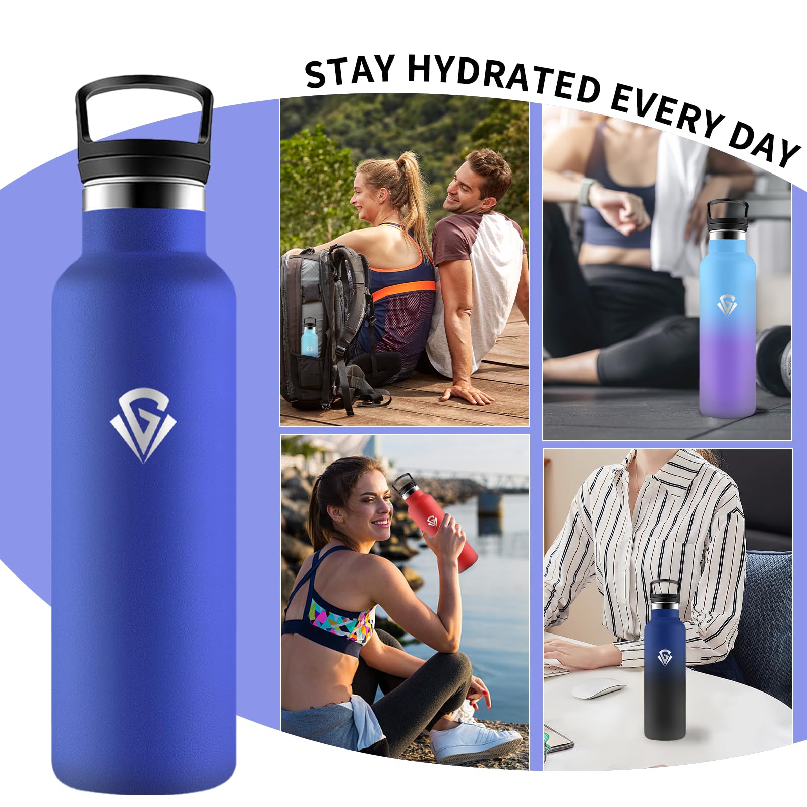 Borraccia Termica 750 ml, Senza BPA, Borraccia con Cannuccia, Bottiglia Termica Senza Perdite, Borracce Termiche, Acciaio Inossidabile 18/8, Borracia Metallo per Campeggio, Viaggio, Palestra, Fitness
