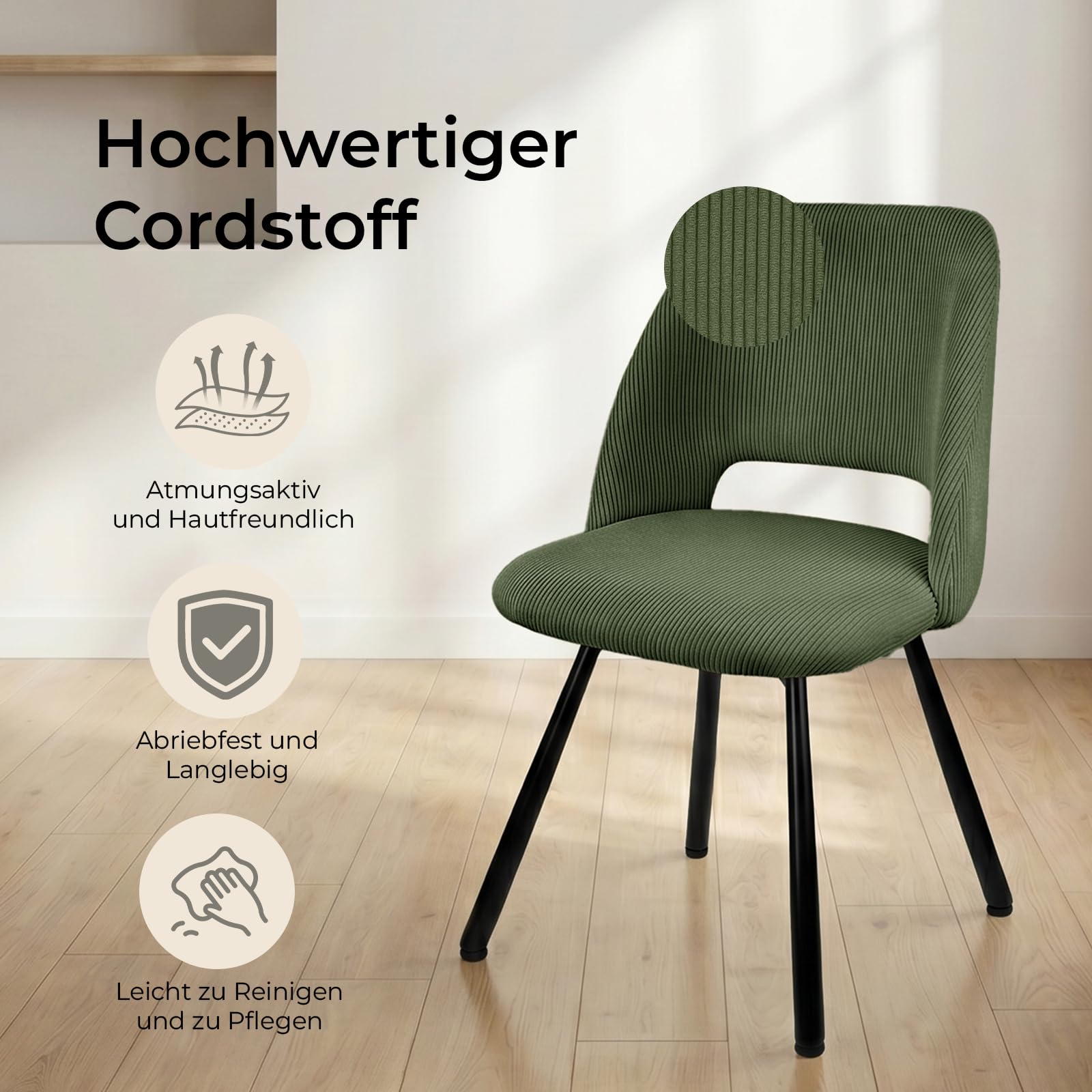 WAFTING 6er-Set 360° Drehbare Gepolsterte Esszimmerstühle mit Metallbeinen | Moderne Küchenstühle mit Durchbrochener Rückenlehne, Geeignet für Esszimmer, Schlafzimmer und Wohnzimmer, Grün