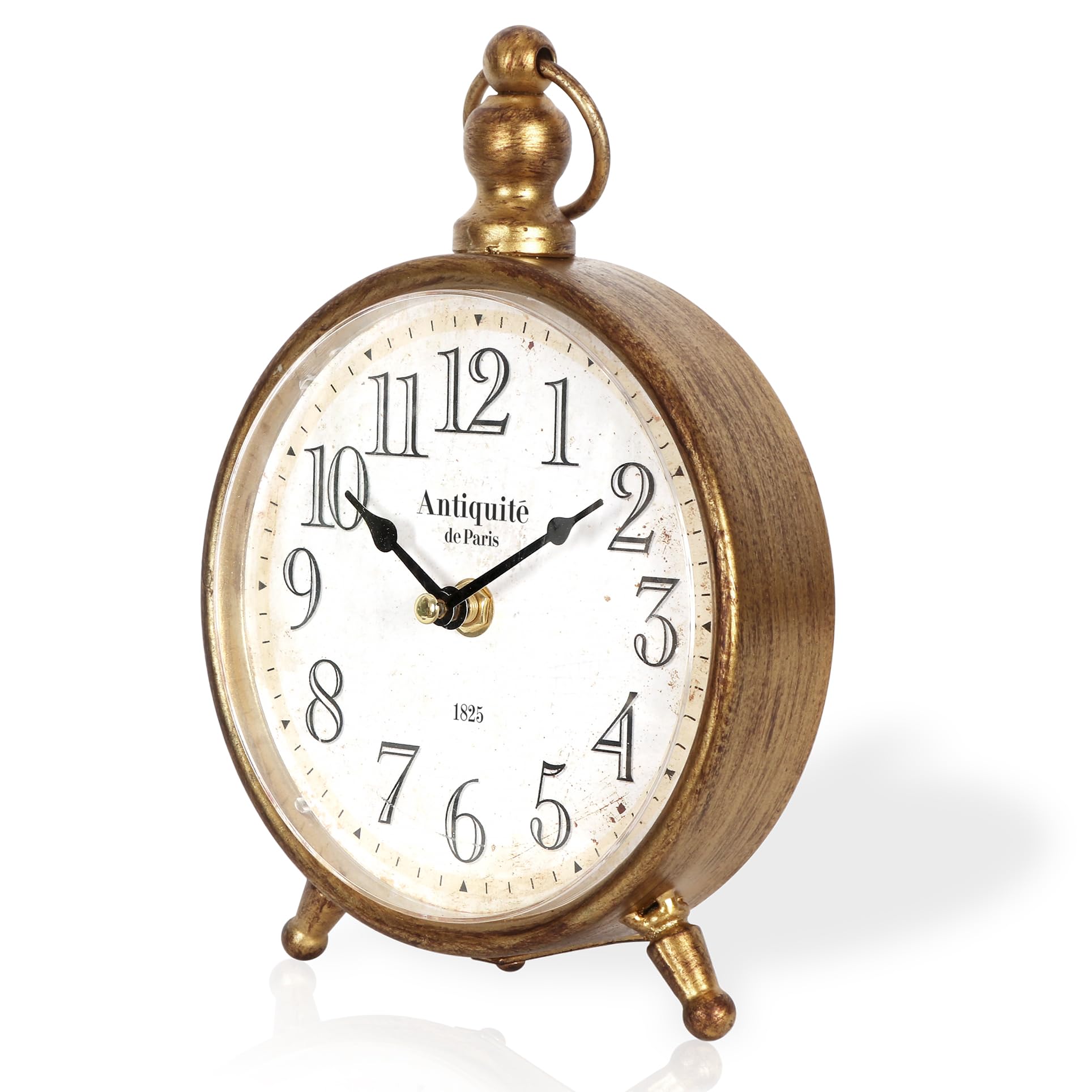 Vintage Metal Desk Clock,Retro Desk and Shelf Clock,Antique Gold Decorative Mantel Table Clock for Living Room,Shelf Decoration,Desktop,Farmhouse(Antique Gold:16.4x22.8cm)