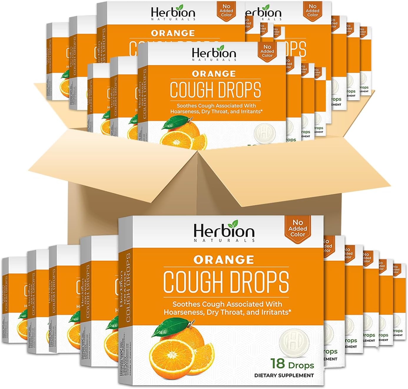 HERBION Naturals Cough Drops, Dietary Supplement, Soothes Cough, for Adults and Children Over 6 Years, No Artificial Flavor, No Added Color, 18 Count (Pack of 48) Orange