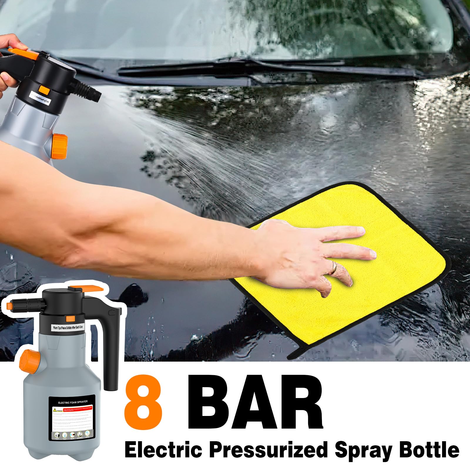 Pompa Irroratrice a Batteria 2L, Spruzzatore di Schiuma con 2 Ugelli, Spruzzatore di Schiuma Elettrico da 2300 mAh, per la Cura dell'auto, Pulizia dell'auto