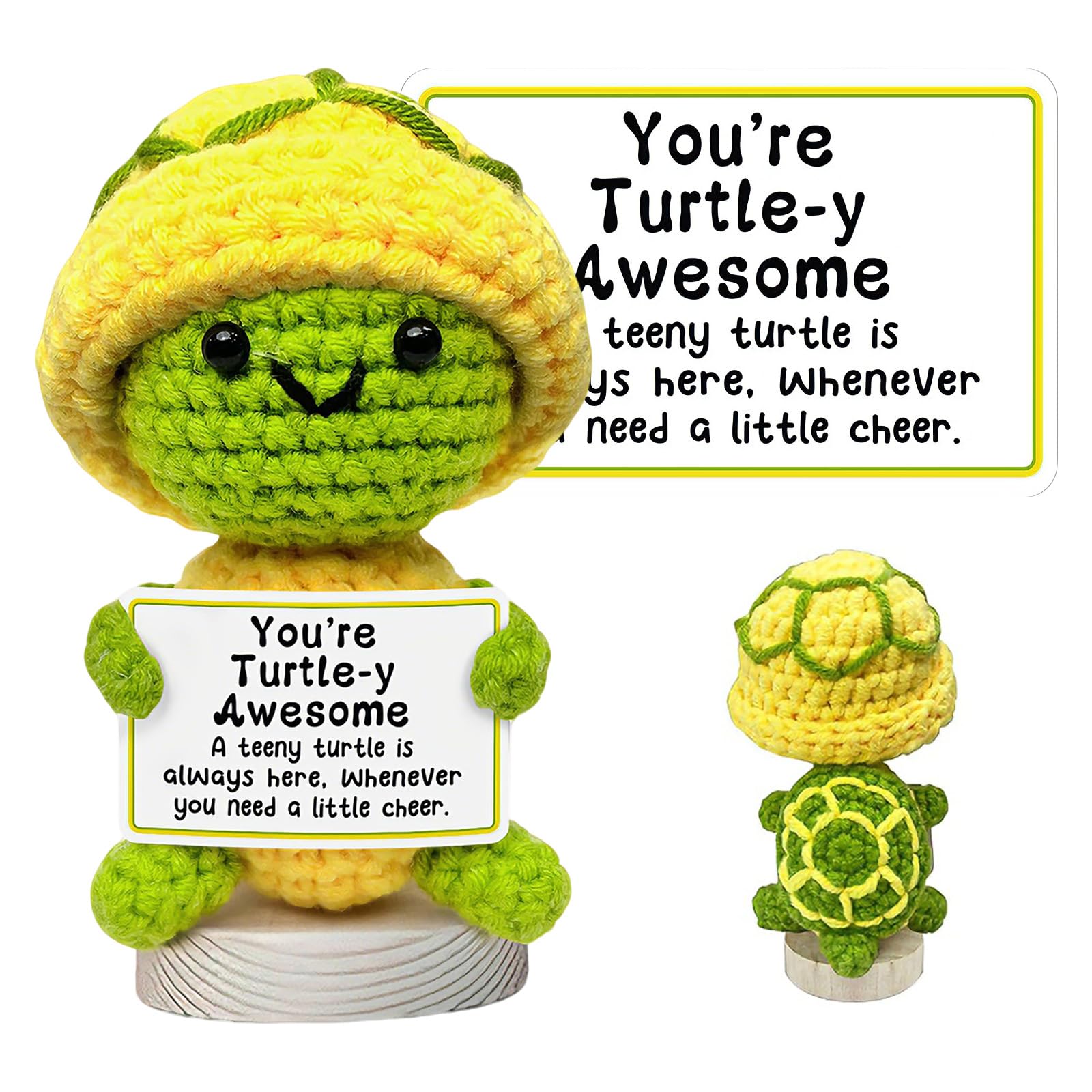 Positive Turtle Emotional Support Crochet Turtle Gifts, Turtle Funny Birthday Cheer Up Gift with base, Handmade Crochet Animals Cute Stuff, Emotional Motivational Turtle Decor for Women and Men