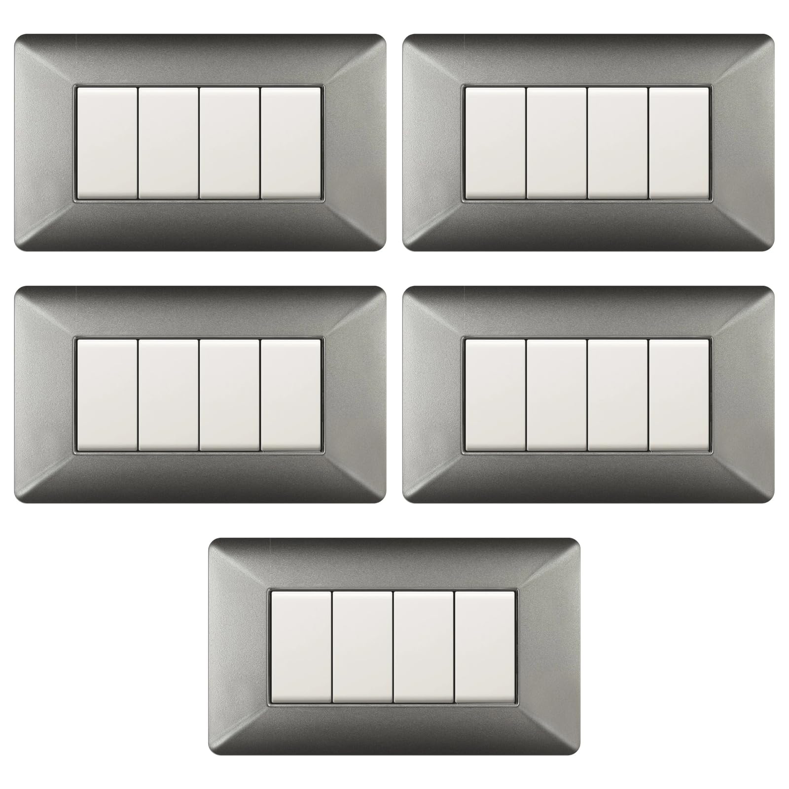Plaque interrupteur 4 modules compatible Bticino Matix haut de gamme design italien lot de 5