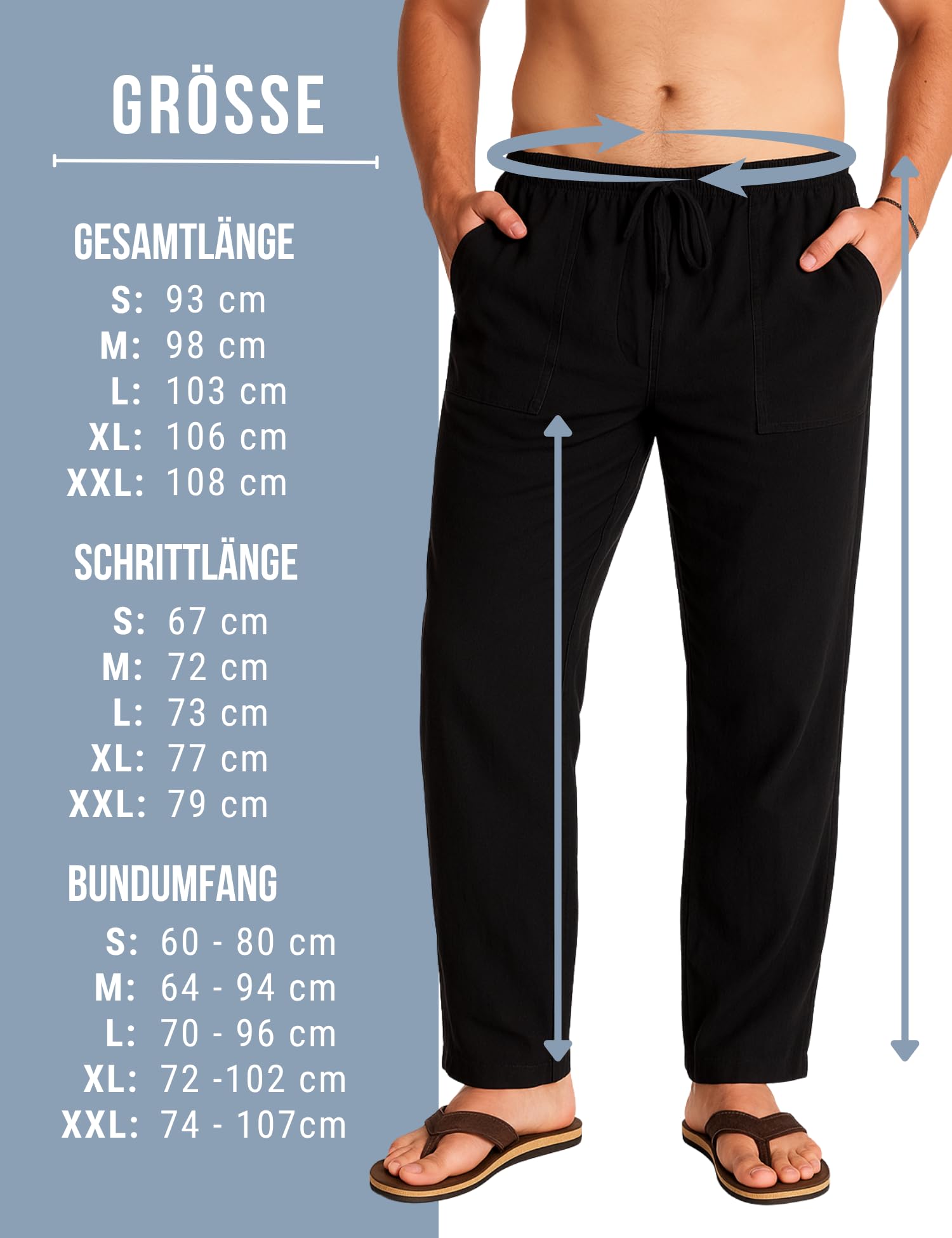 PANASIAM leichte Baumwollhose Damen & Herren - Sommerhose 100% Baumwolle | Unisex Stoffhose, Freizeithose mit Gummibund & Tunnelzug, 2 Taschen, Relaxhose auch Loungehose oder Strandhose, Gr. S-XXL