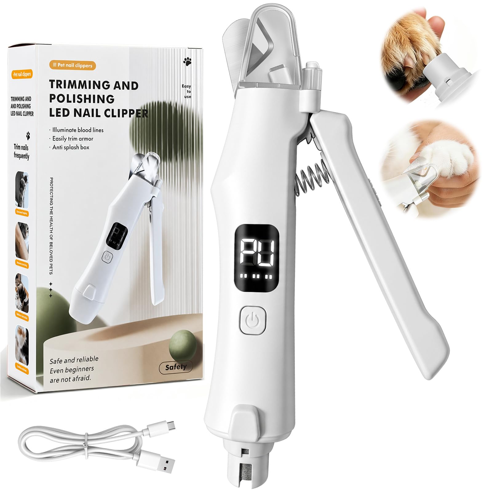 2-in-1 Dog Nail Clippers and Grinder, Pet Nail Trimmer with 2 LED Lights, Quick Sensor, Safety Guard, USB Rechargeable, Quiet Electric Dog Nail File for Small Medium Large Dogs, Cats and Rabbits
