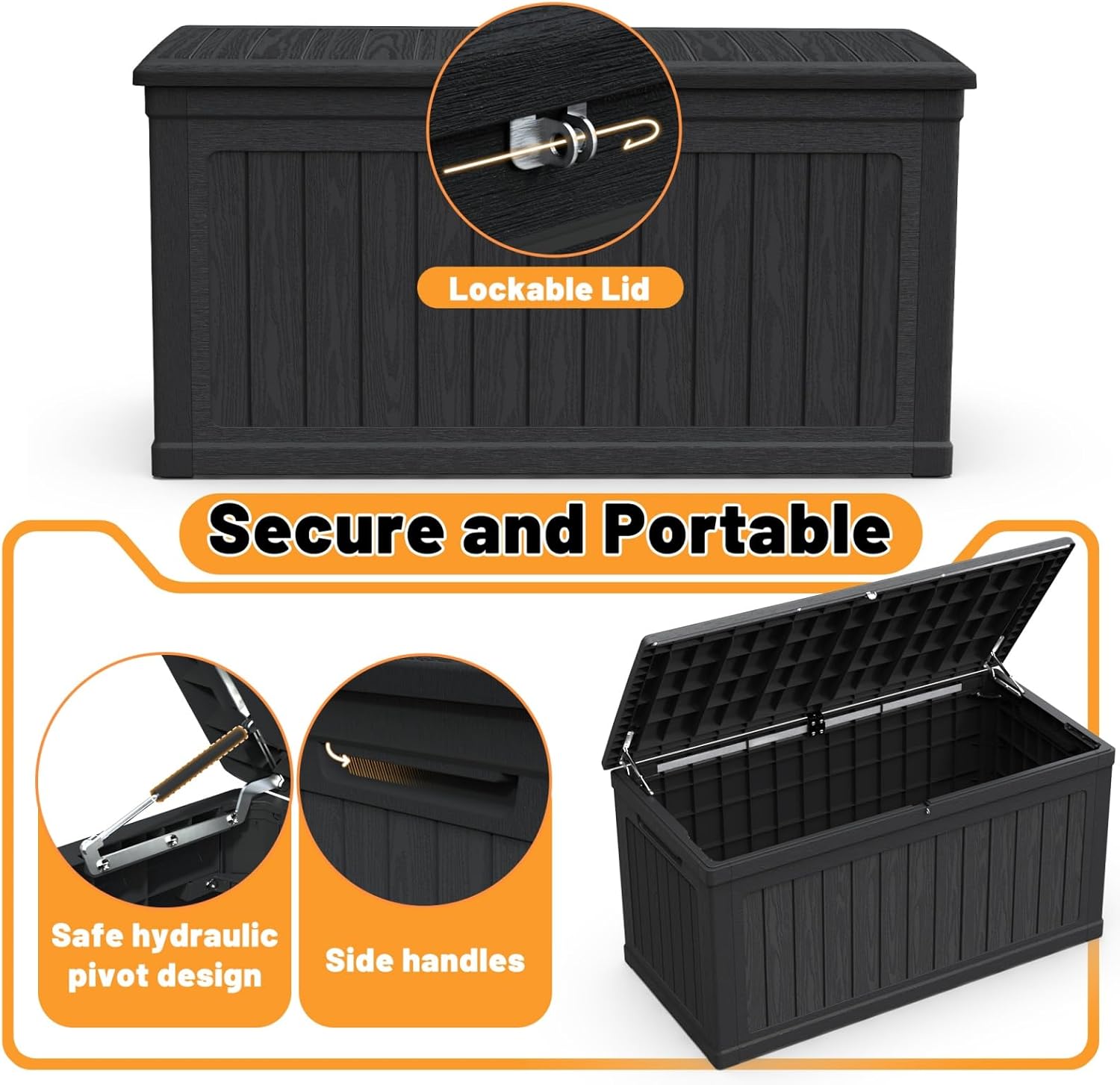 230 Gallon Large Outdoor Storage XXL Deck Box for Patio Furniture, Outdoor Cushions, Garden Tools and Sports/Pools Equipment, Waterproof Resin, Lockable, Black