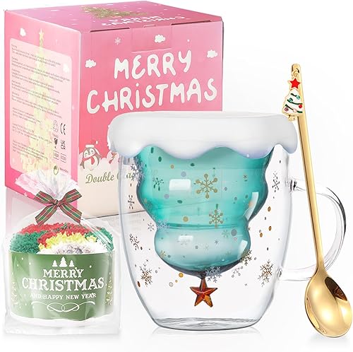 Lindas tazas de café de Navidad, taza de té, vasos de leche con aislamiento de doble pared, taza de expreso, la mejor Navidad para mujeres, hombres,
