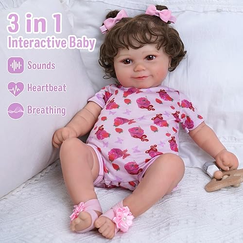Miniatura 2 de JIZHI Muñecas de bebé Reborn multifuncionales 3 en 1 con Breathe Heartbeat Coos, muñeca de bebé realista y sonriente suave para niños de más de 3