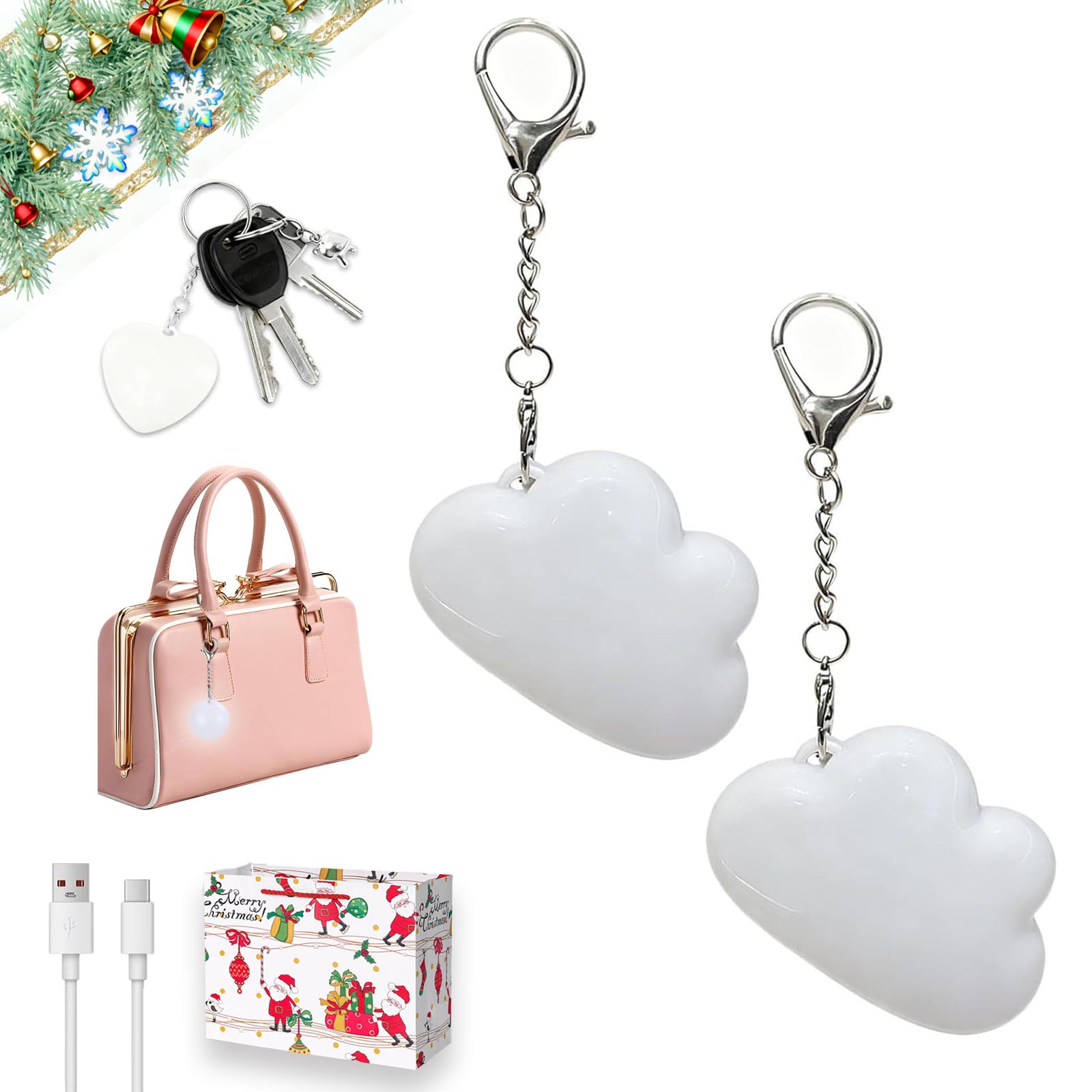 fjaldjfu Love Wallet Tote Bag Touch Sensing Light, Portable Heart-Shaped Handbag Light, Automatic Sensor Rechargeable Purse Lights, Mini Pocket Light for Handbag, Heart Accessories for Women (2PCS*A)