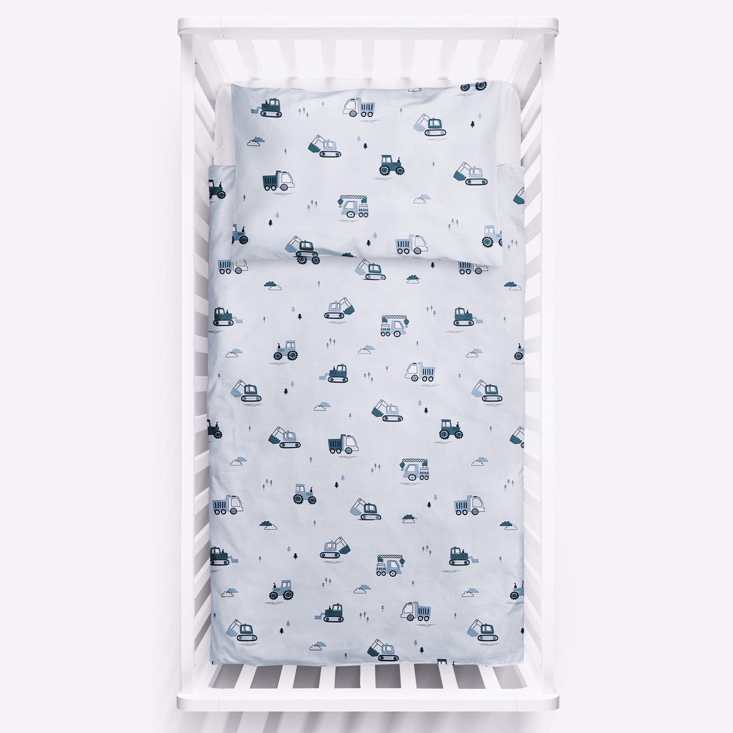 2 Piece Baby Kids Bedding Set 120x90 cm Duvet Cover & Pillowcase for Toddler Cot 12M+ (Excavators)