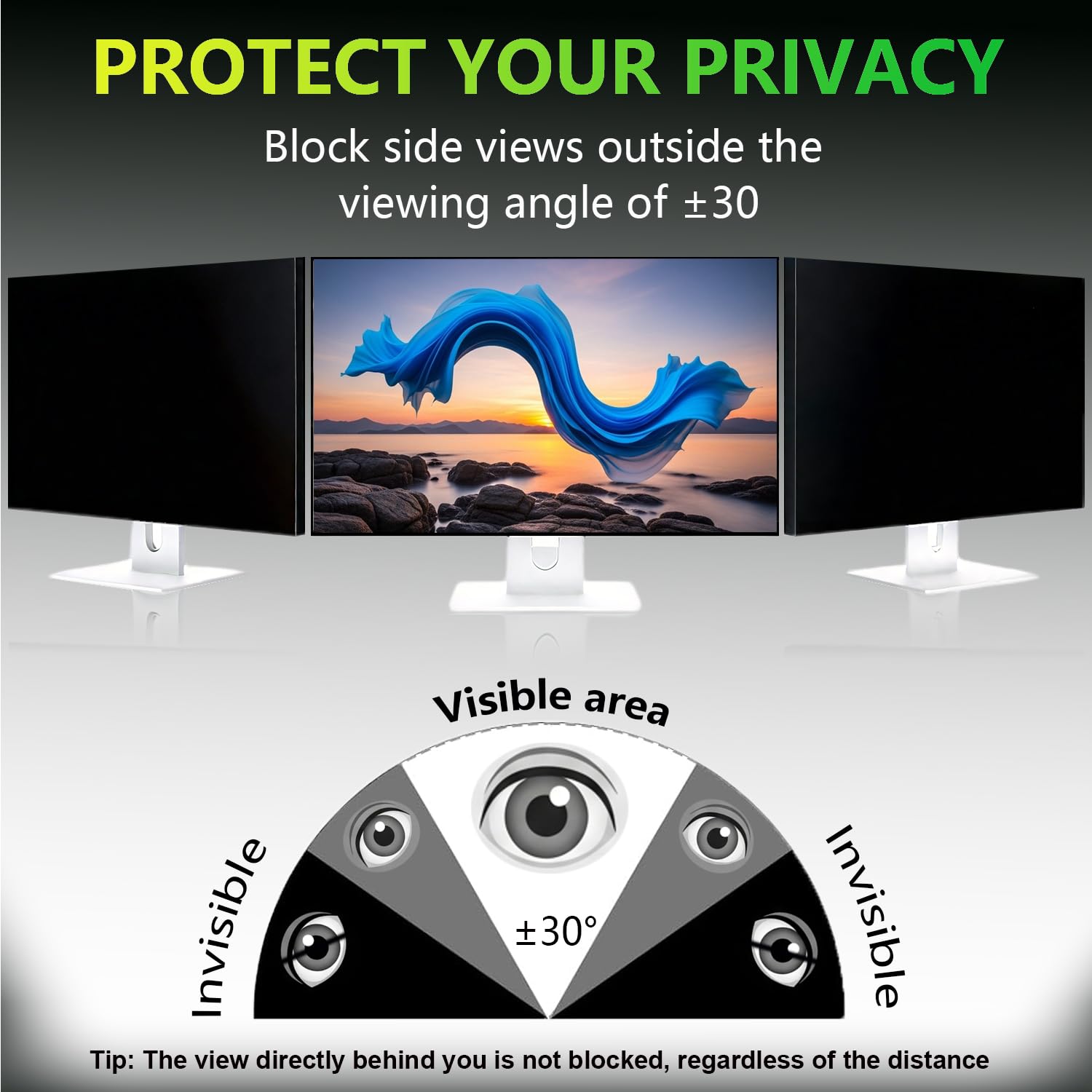 Protector de Privacidad Monitor 22 Pulgadas 16:10 (47.4x29.7cm) - Filtro Luz Azul & Anti-Reflejo, Desmontable | Filtro de privacidad para PC, Apto para Pantallas Planas y Curvas