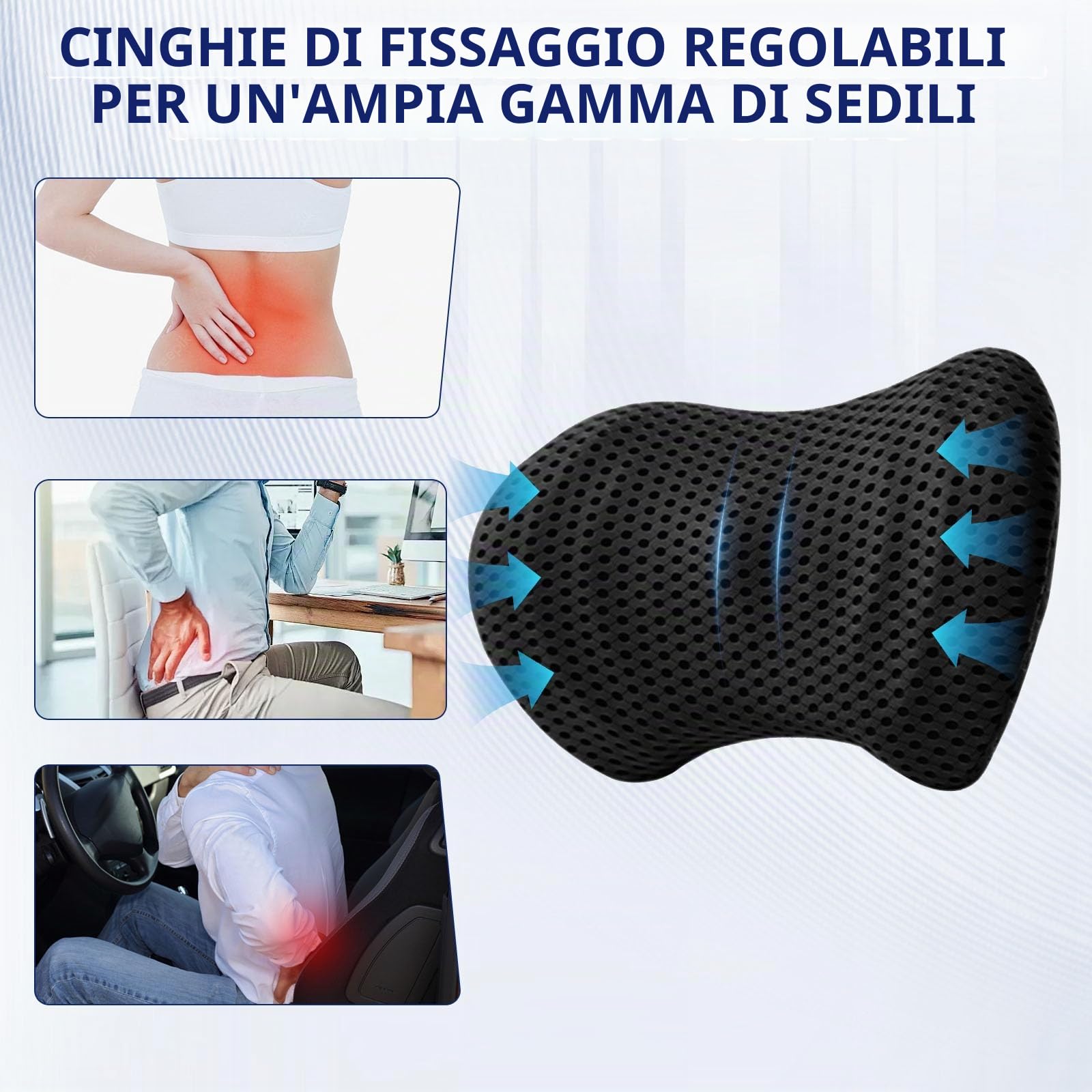 Raxfekro Cuscino lombare per la schiena, cuscino lombare ergonomico in memory foam, schienale imbottito per supporto posteriore, cuscino lombare per sedili auto e sedie da ufficio (Nero)