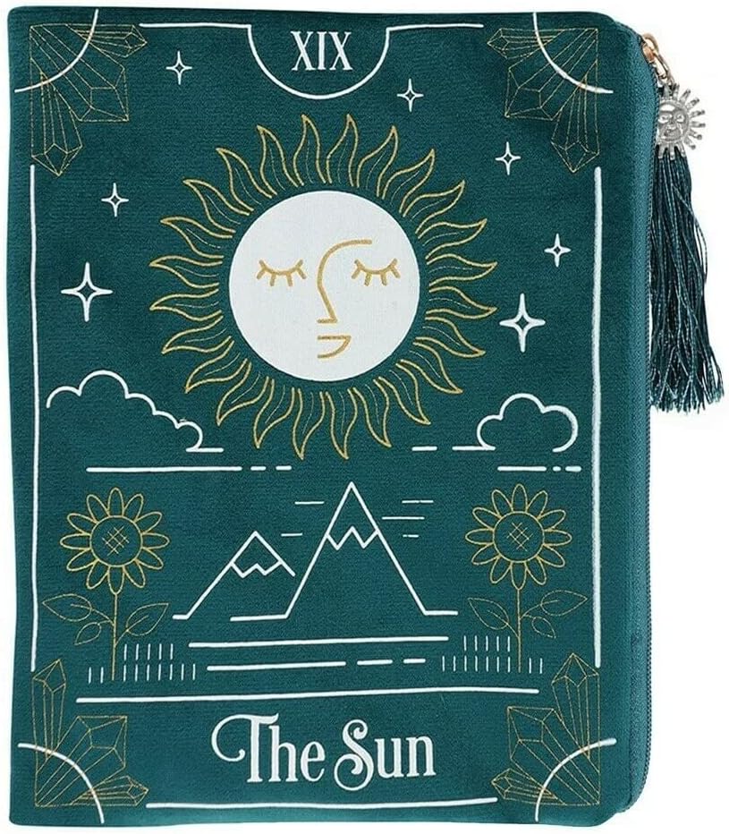 Mystical Multicolor Sun Tarot Card Zippered Bag - 19.5cm x 15cm (1 Pc.) - Velvet Pouch with Elegant Tassel and Charm - Compact Size for Tarot Decks, Crystals & Treasures