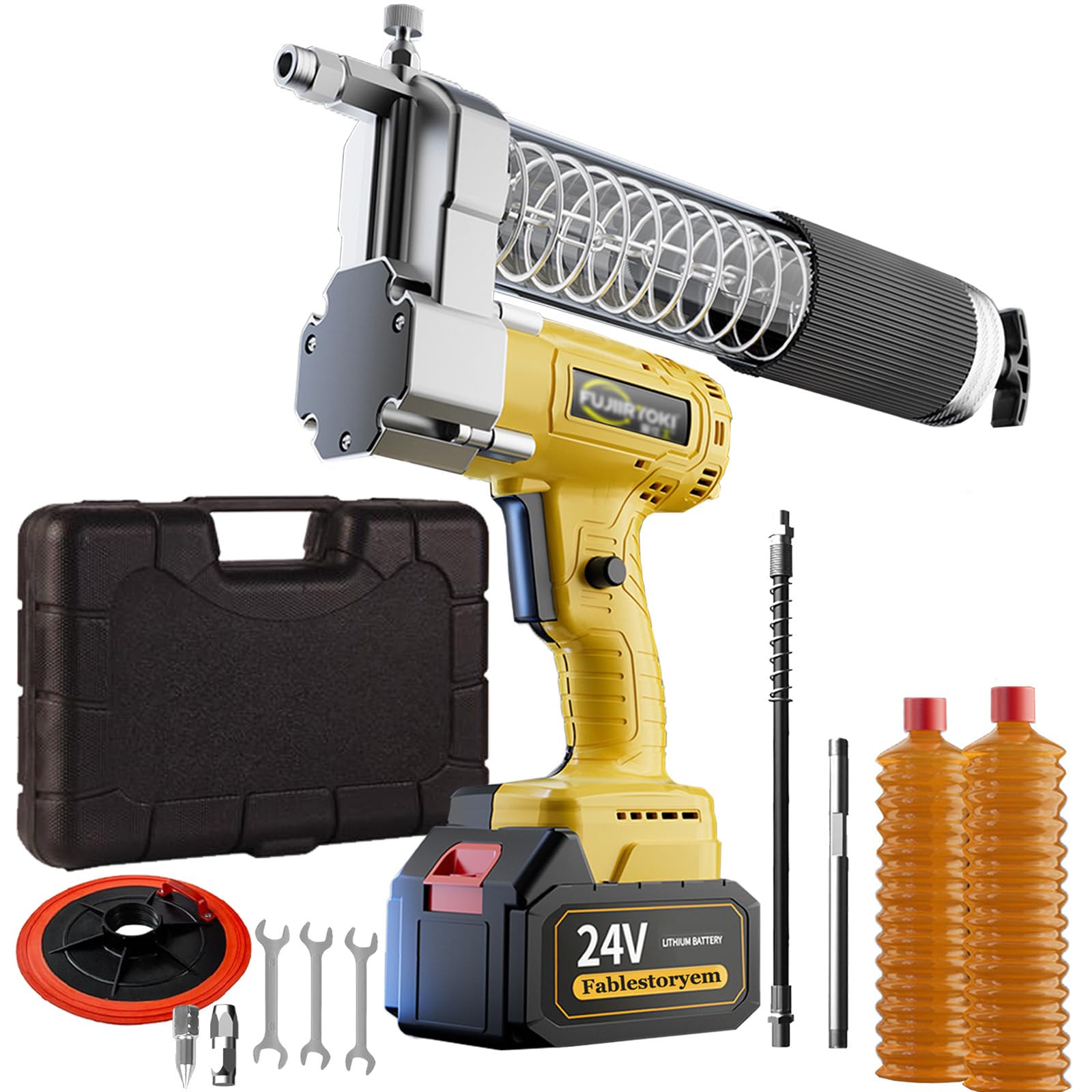 Máquina de Engrase Alimentada por Batería, Kit de Máquina de Engrase Eléctrica de 12000psi, Máquina de Engrase Inalámbrica,con Manguera Flexible de 18",Tubo Duro, Caja de Herramientas,1 battery