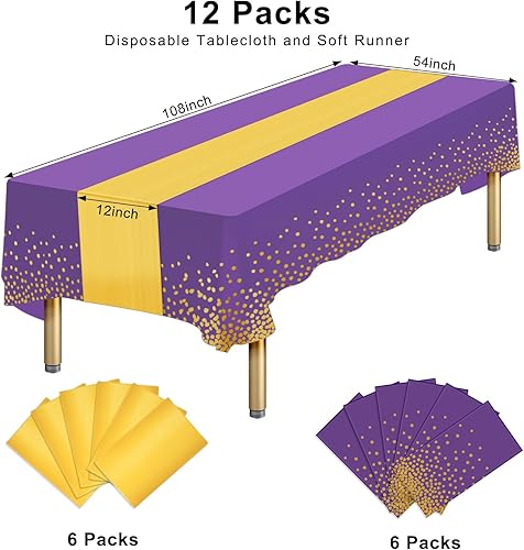 Miniatura 2 de Paquete de 24 manteles desechables color morado para mesa rectangular y camino de mesa de satén, manteles morados para fiestas y camino de mesa