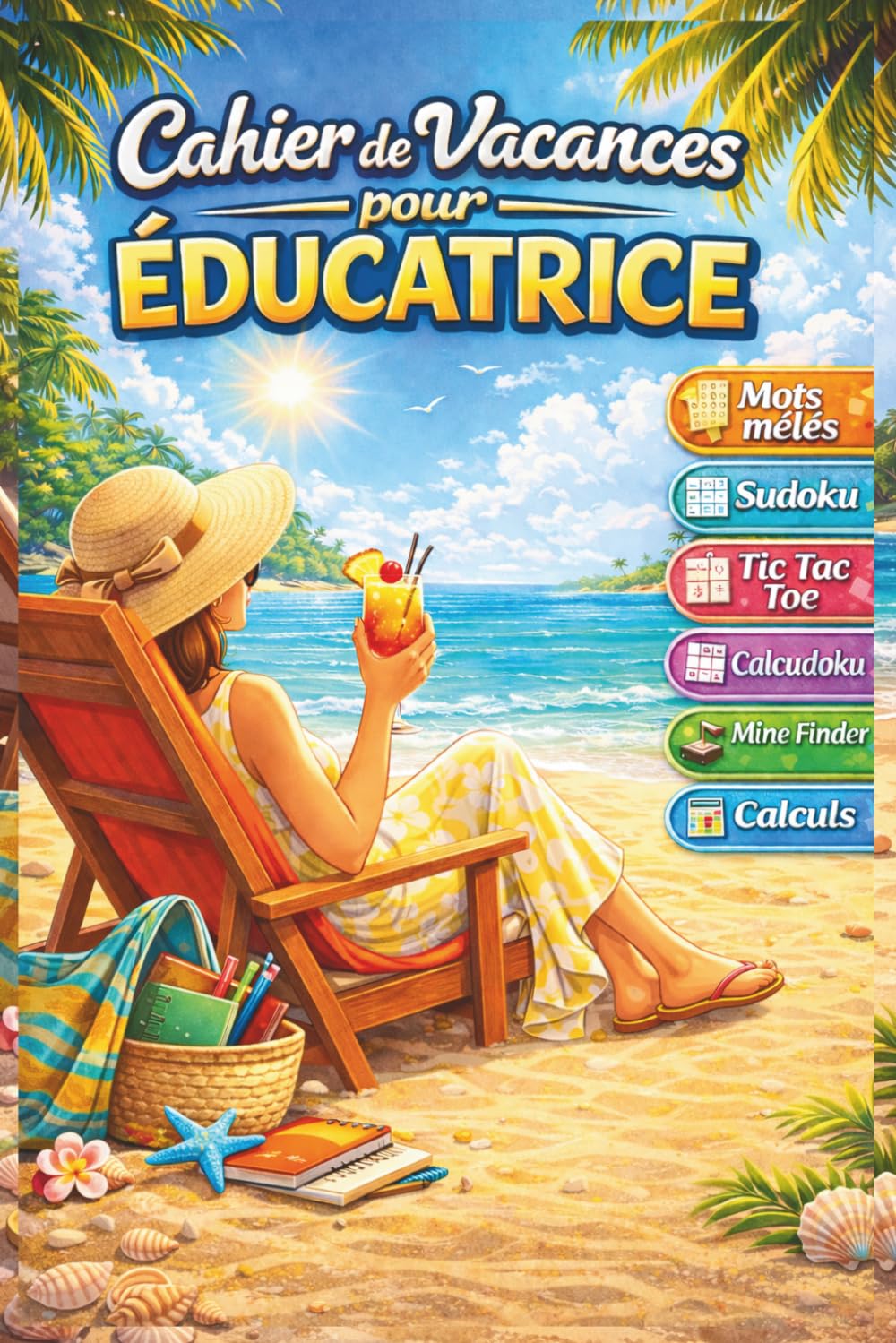 Cadeau Educatrice Garderie Francais : Cahier de vacances pour éducatrice – Un cadeau original et ludique de remerciement– Jeux Amusants et Intelligents pour se détendre et s’amuser tout l’été.