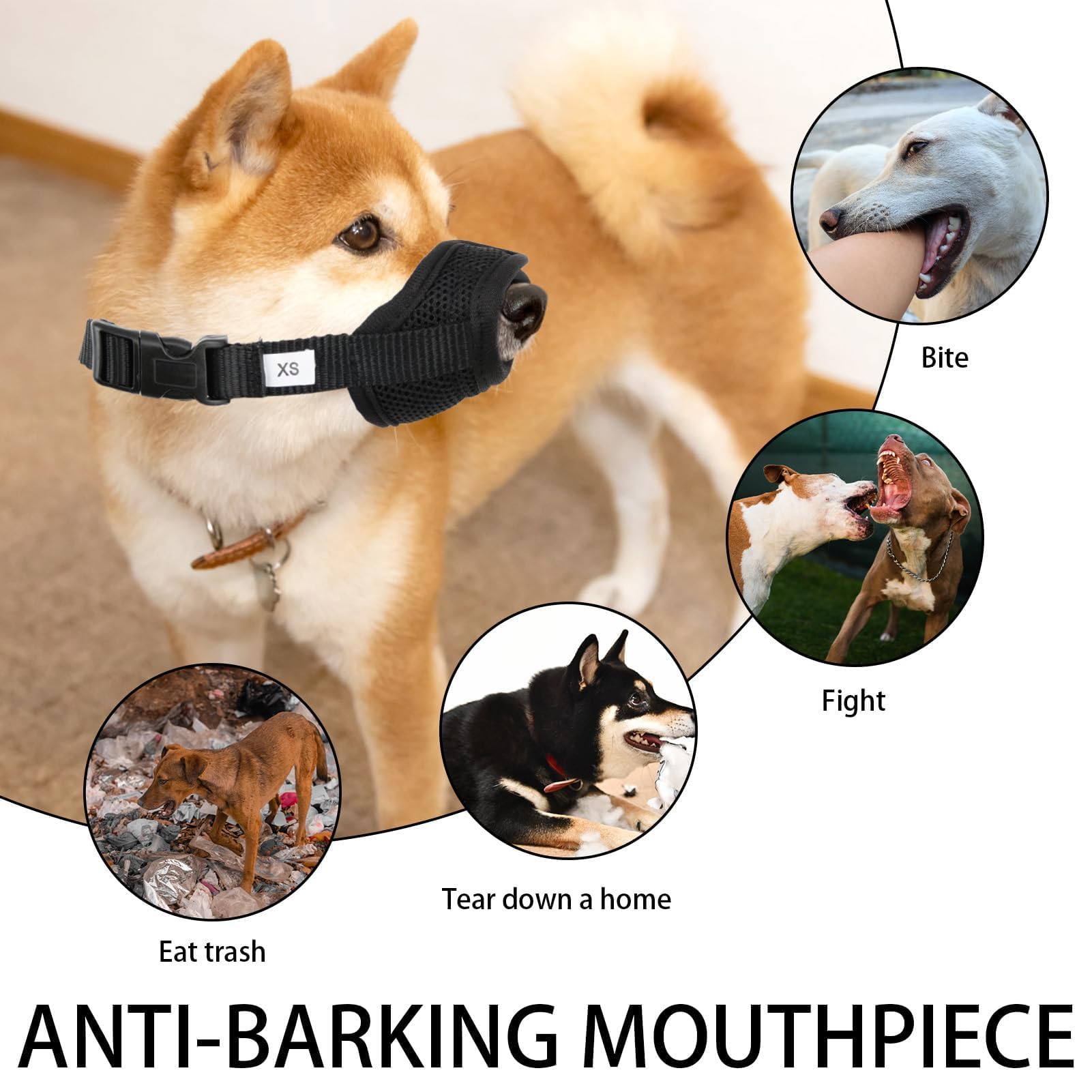 Museliere pour Chiens, Muselière en Nylon Réglable Doux et Respirant, Museliere Anti Aboiement Anti-Morsure Anti-Mastication, Museliere pour Chiens Petit, Moyens Chiens (XS,Noir)