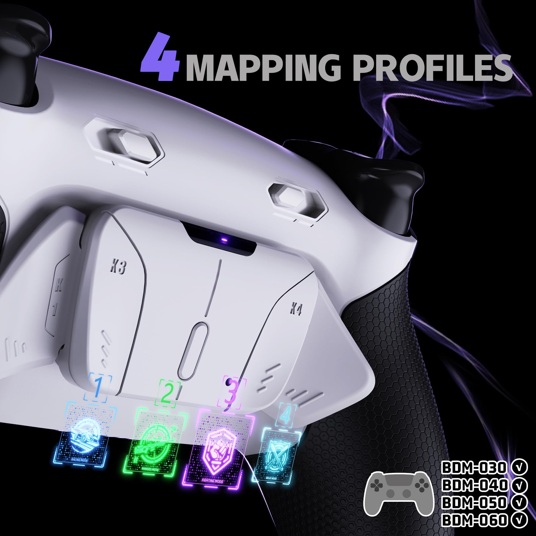 eXtremeRate RISE4 Plus MAX Remap Kit con Clicky Kit para ps5 Control BDM-030/040/050/060 Tope Gatillos & Goma Grip Carcasa Trasera & Palancas Traseras Remapeables para ps5-SIN Mando(Blanco Negro)